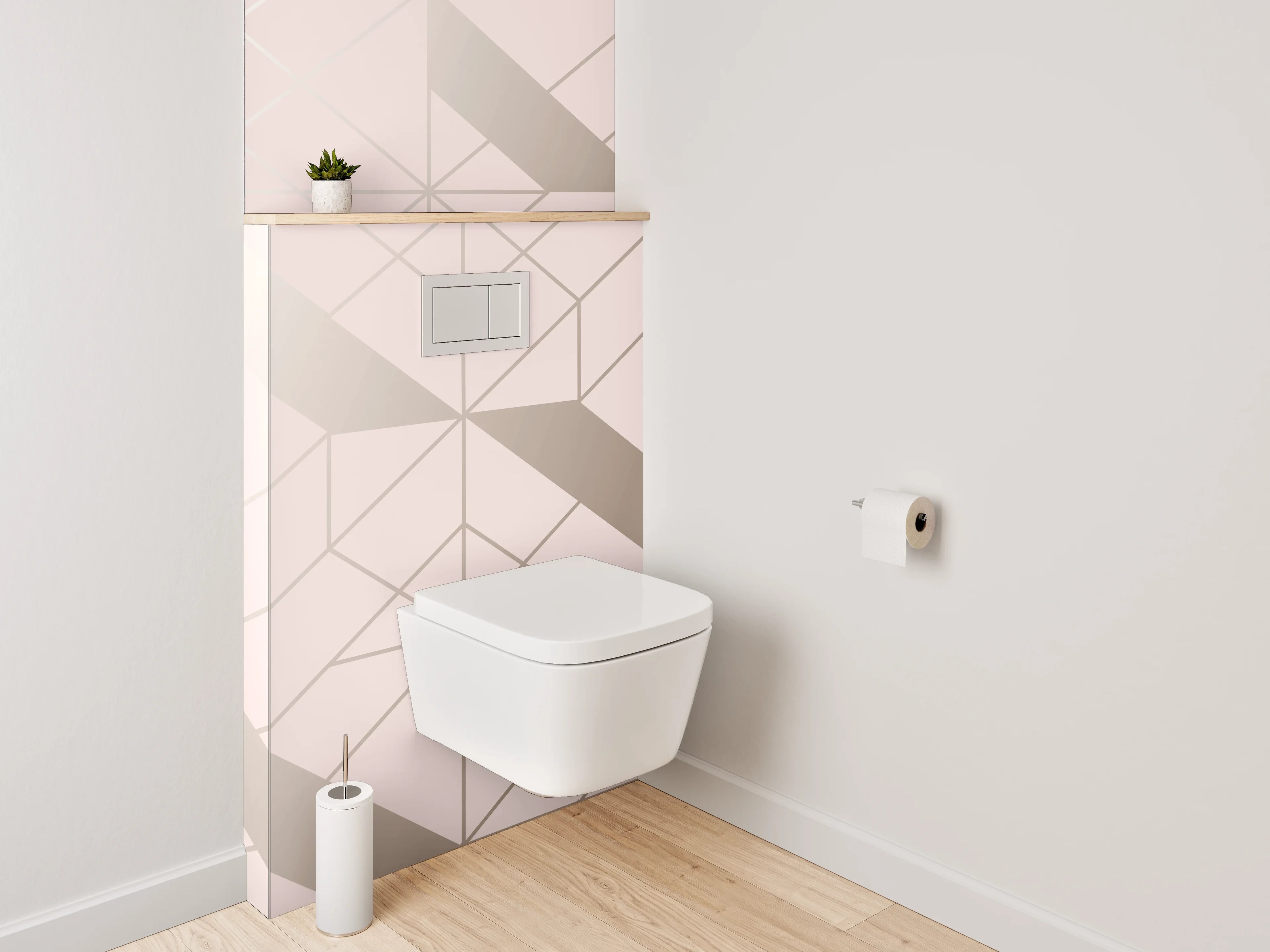 WC-Rückwand - Geometrisches Muster in Rosé Beige