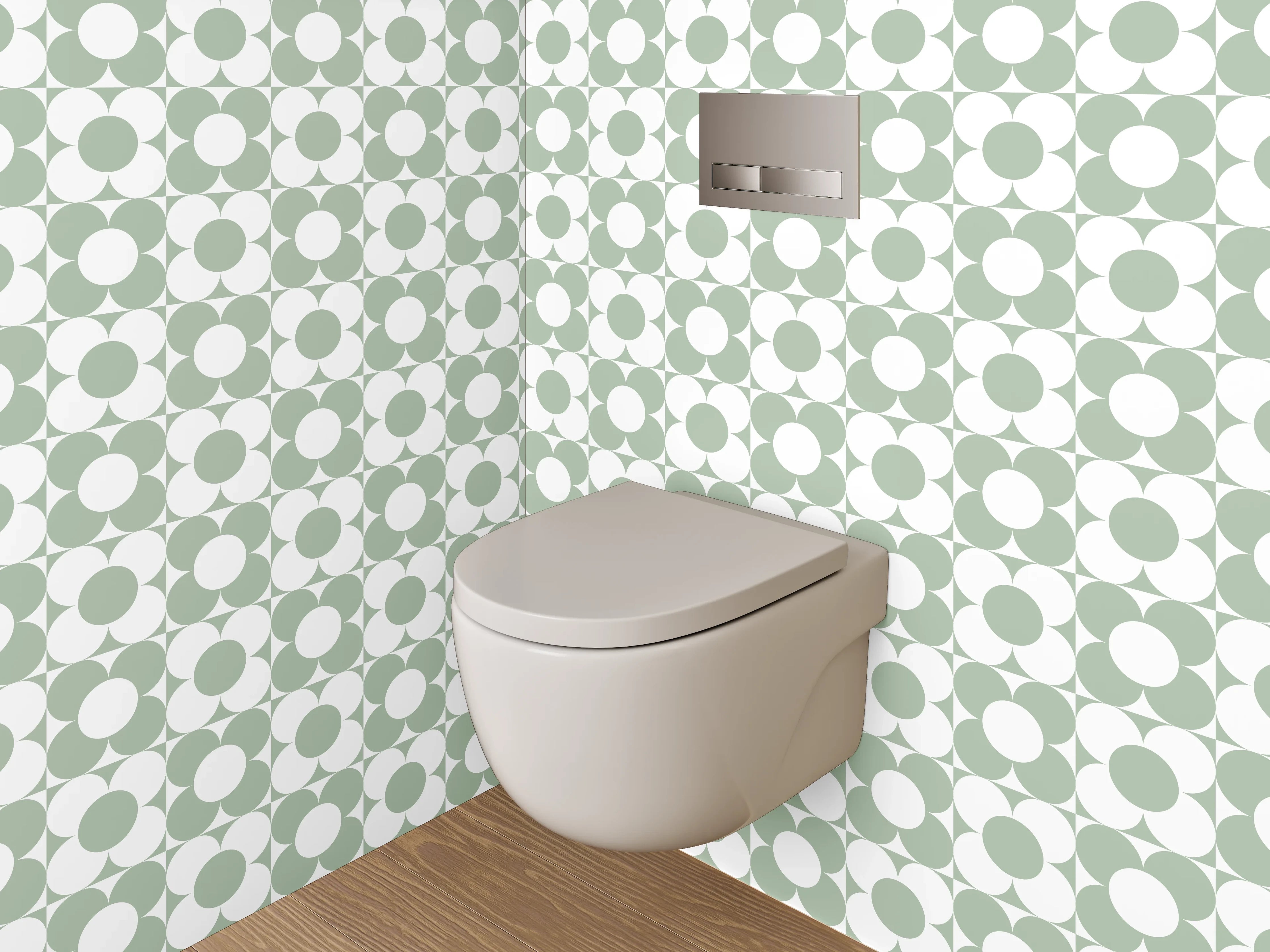 WC-Rückwand - Geometrisches Muster in Weiß und Grün