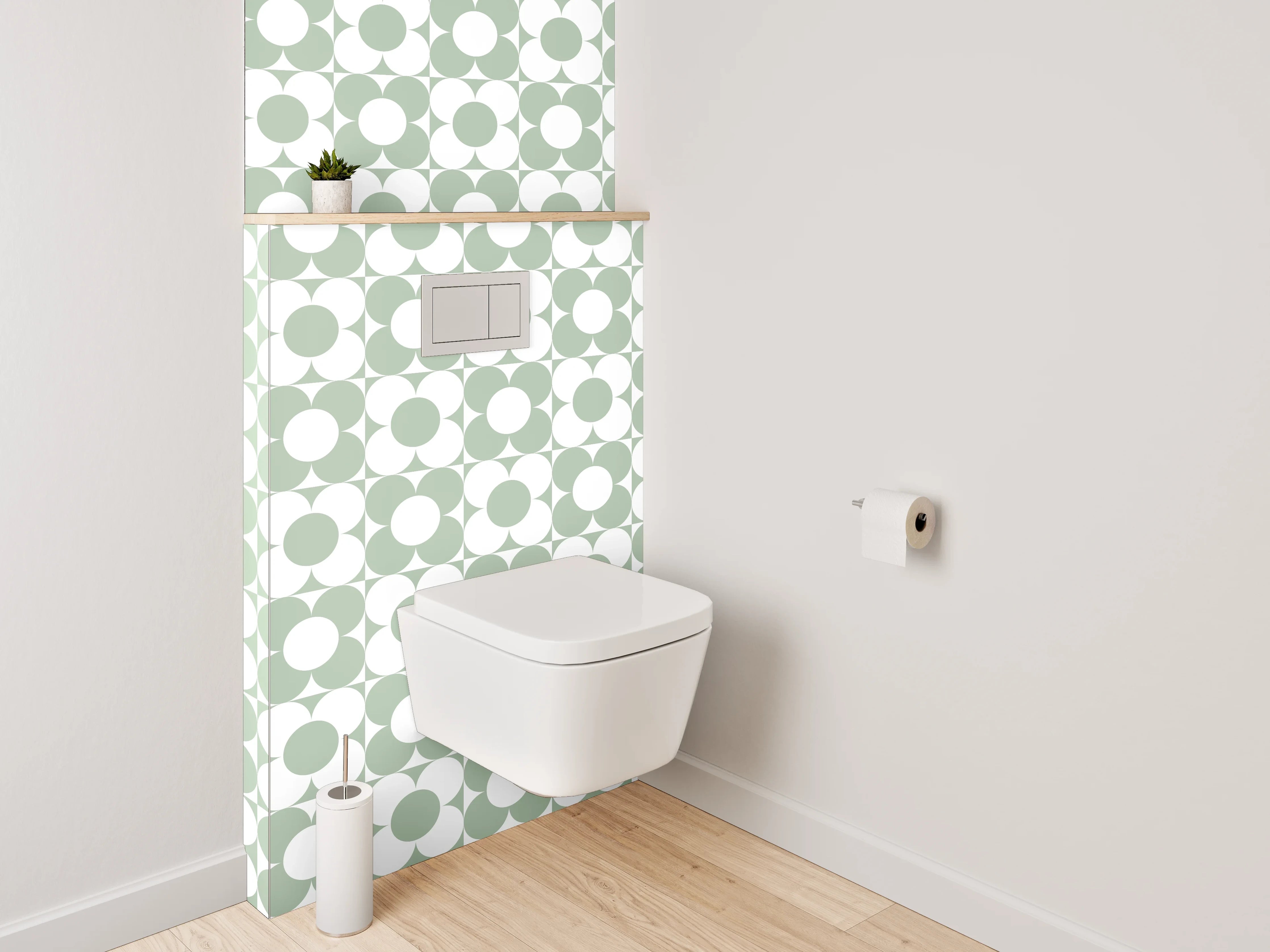 WC-Rückwand - Geometrisches Muster in Weiß und Grün