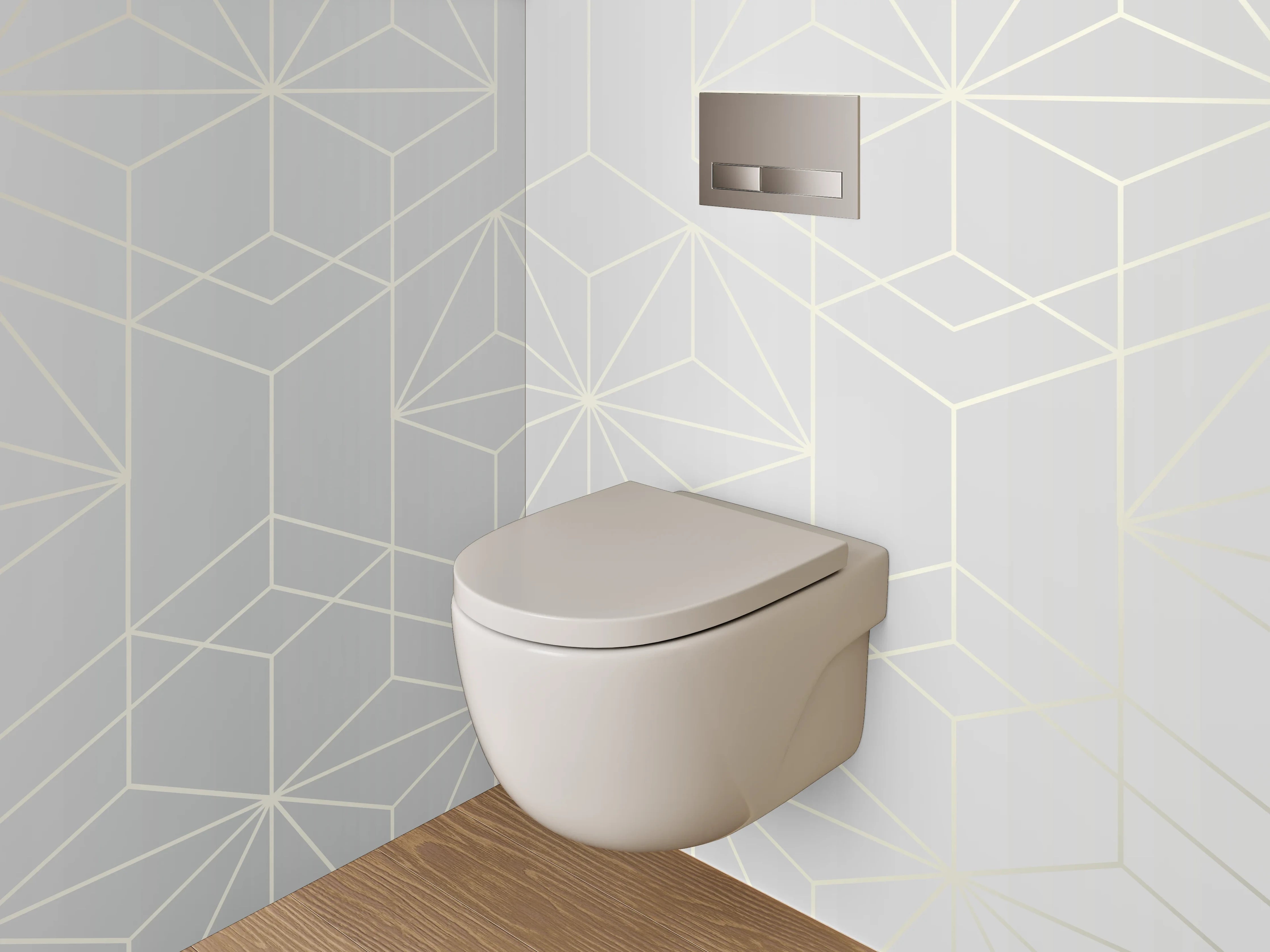 WC-Rückwand - Geometrisches Muster in Weiß und Silber