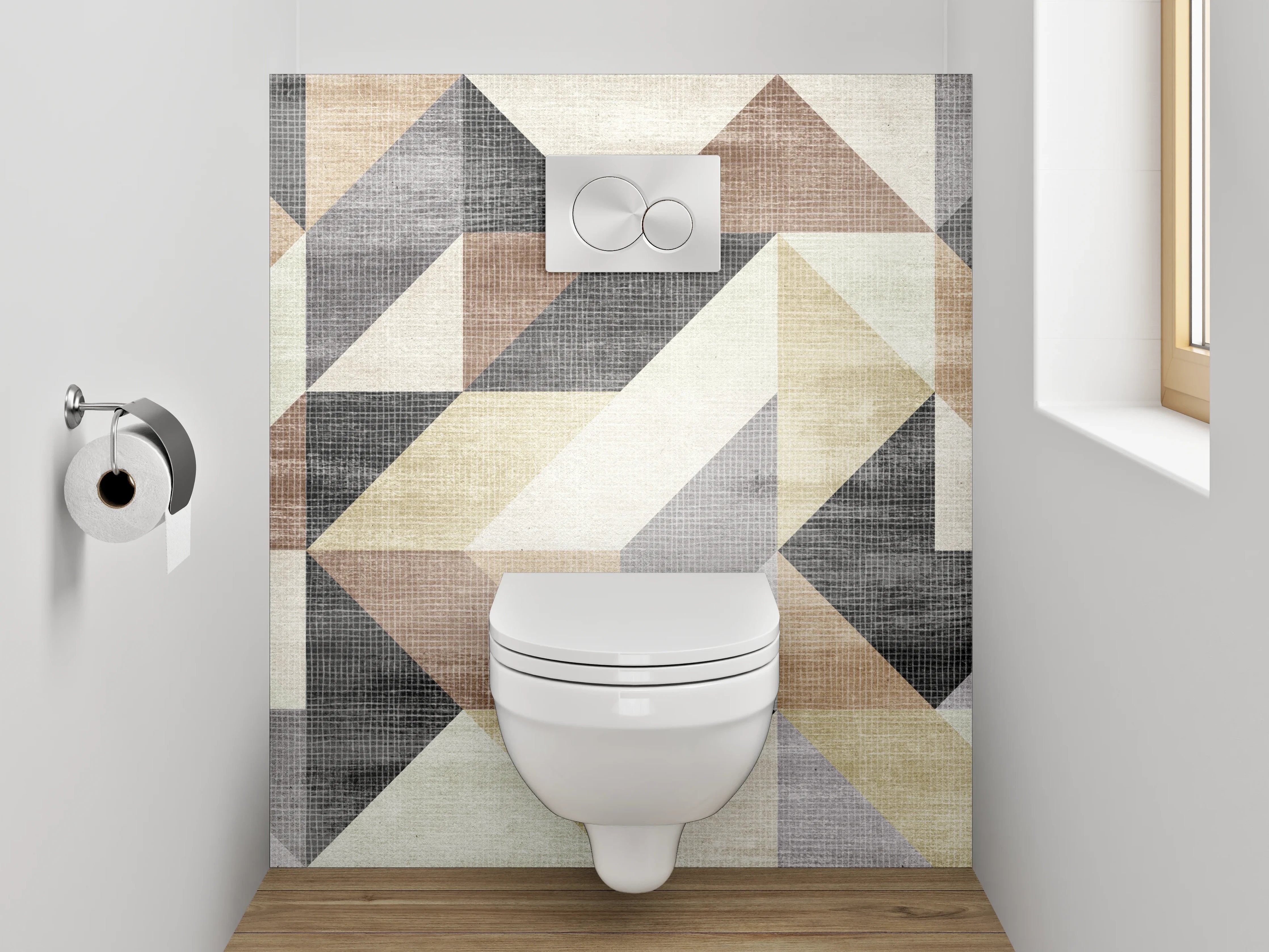 WC-Rückwand - Geometrisches Muster in sanften Erdtönen