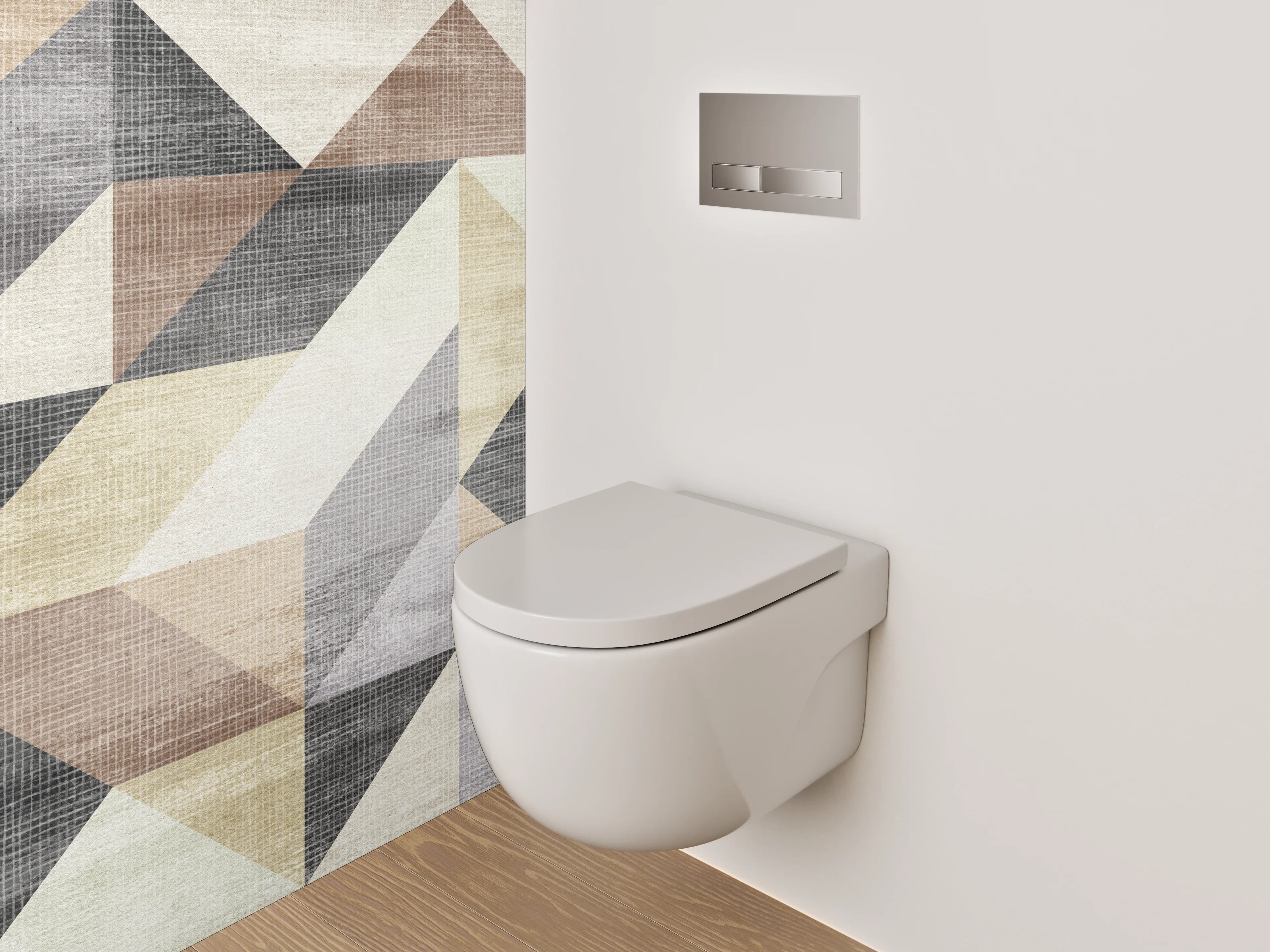 WC-Rückwand - Geometrisches Muster in sanften Erdtönen