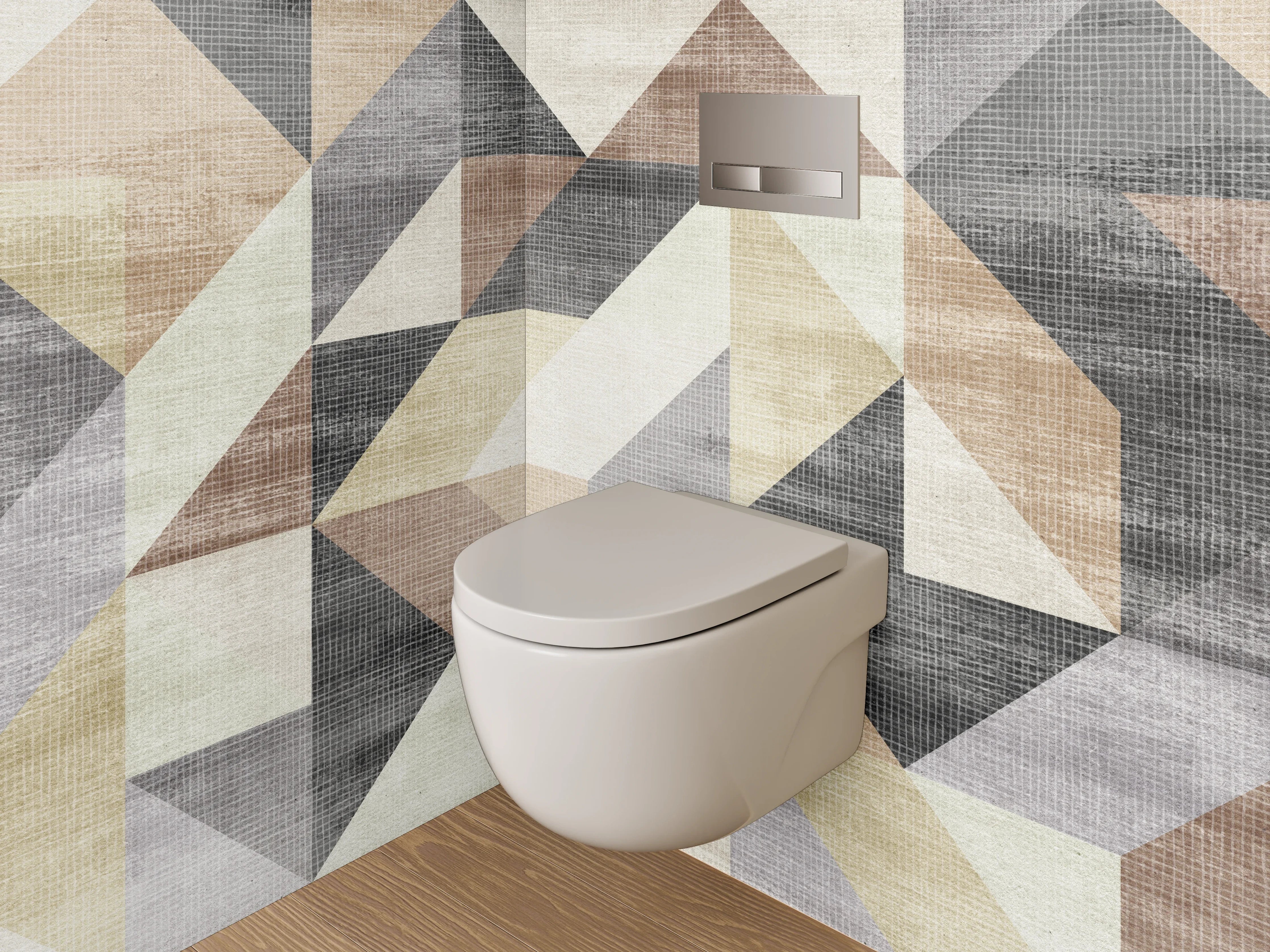 WC-Rückwand - Geometrisches Muster in sanften Erdtönen