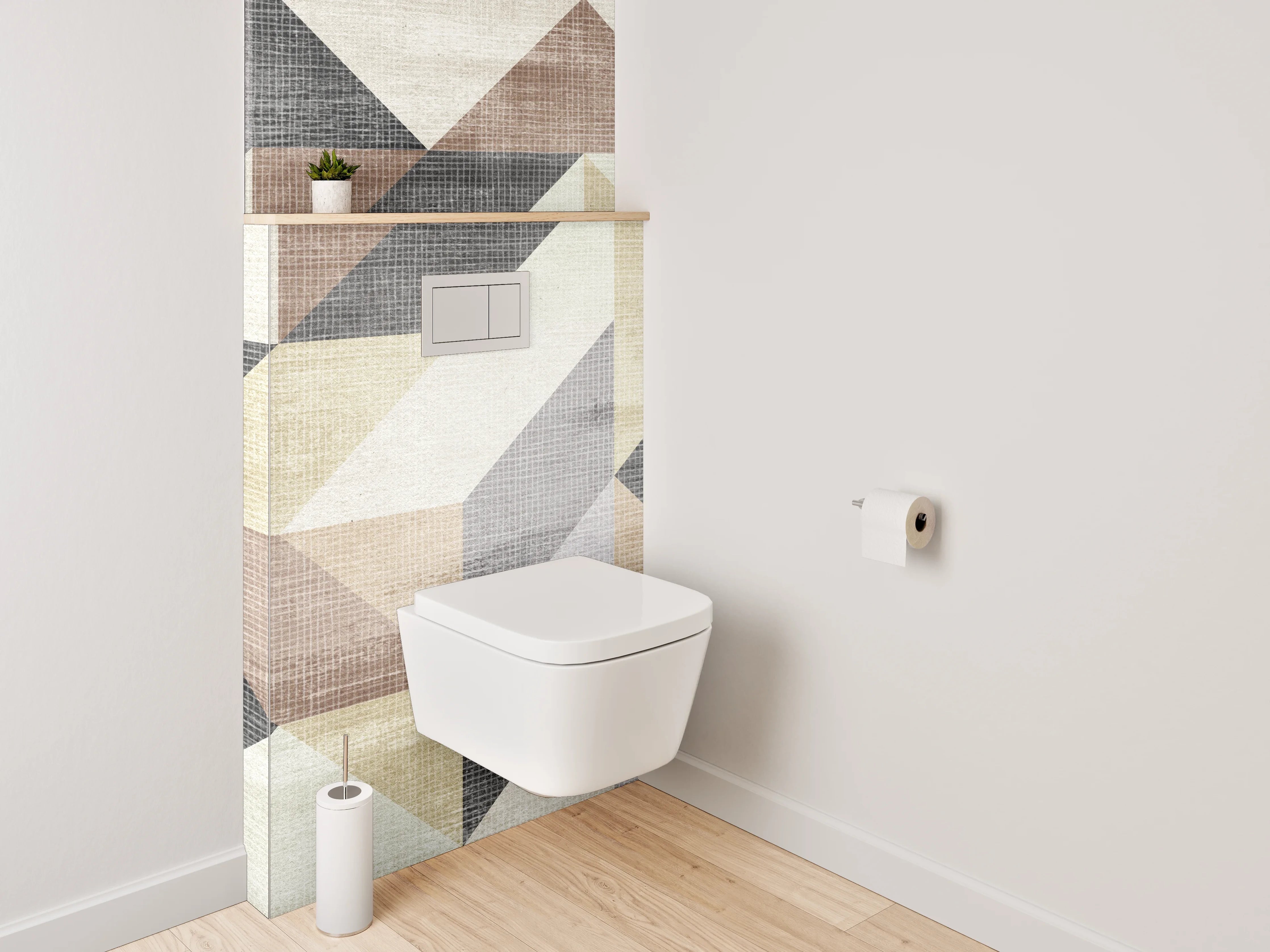 WC-Rückwand - Geometrisches Muster in sanften Erdtönen