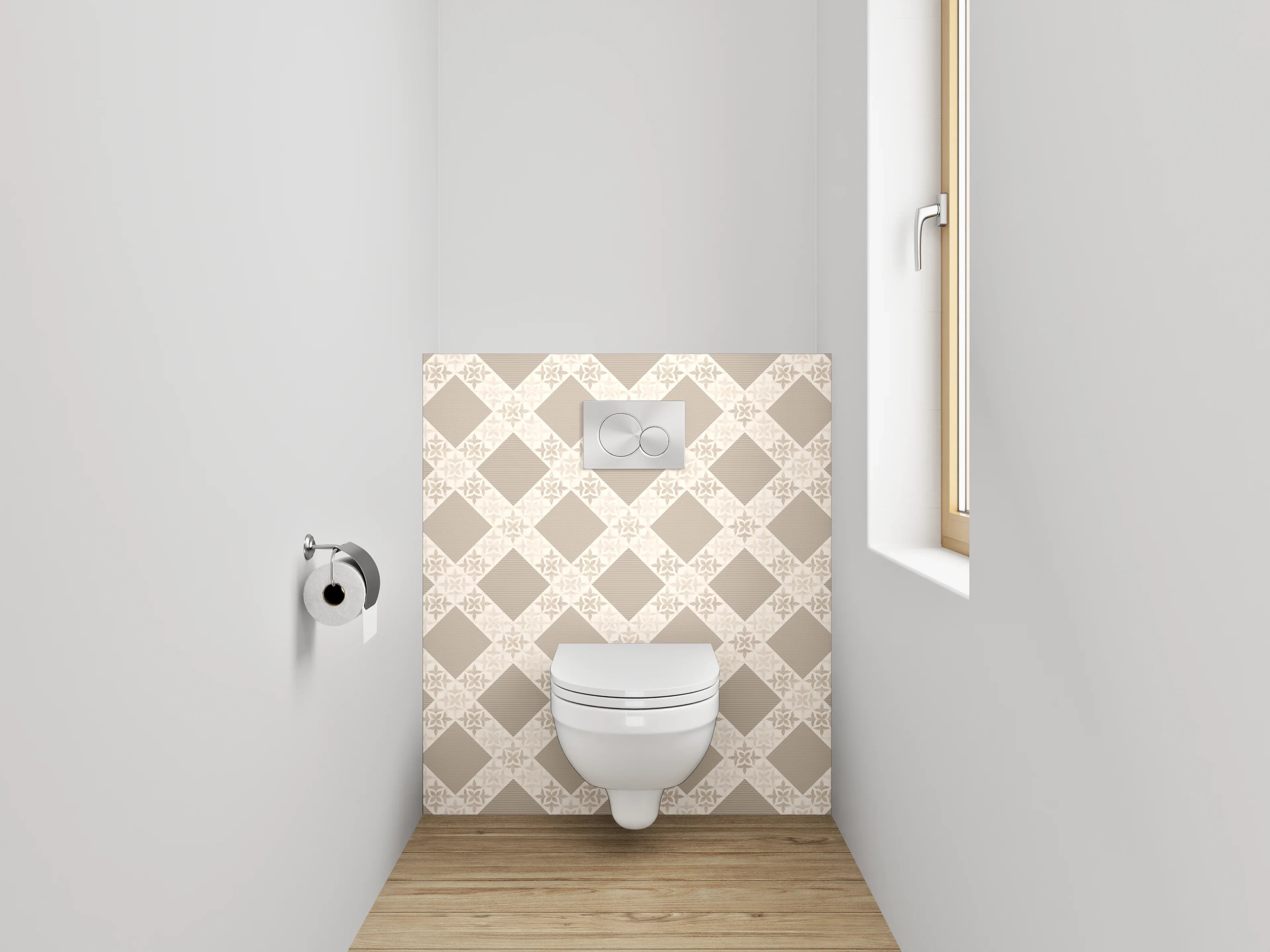 WC-Rückwand - Geometrisches Rautenmuster in Beige und Braun