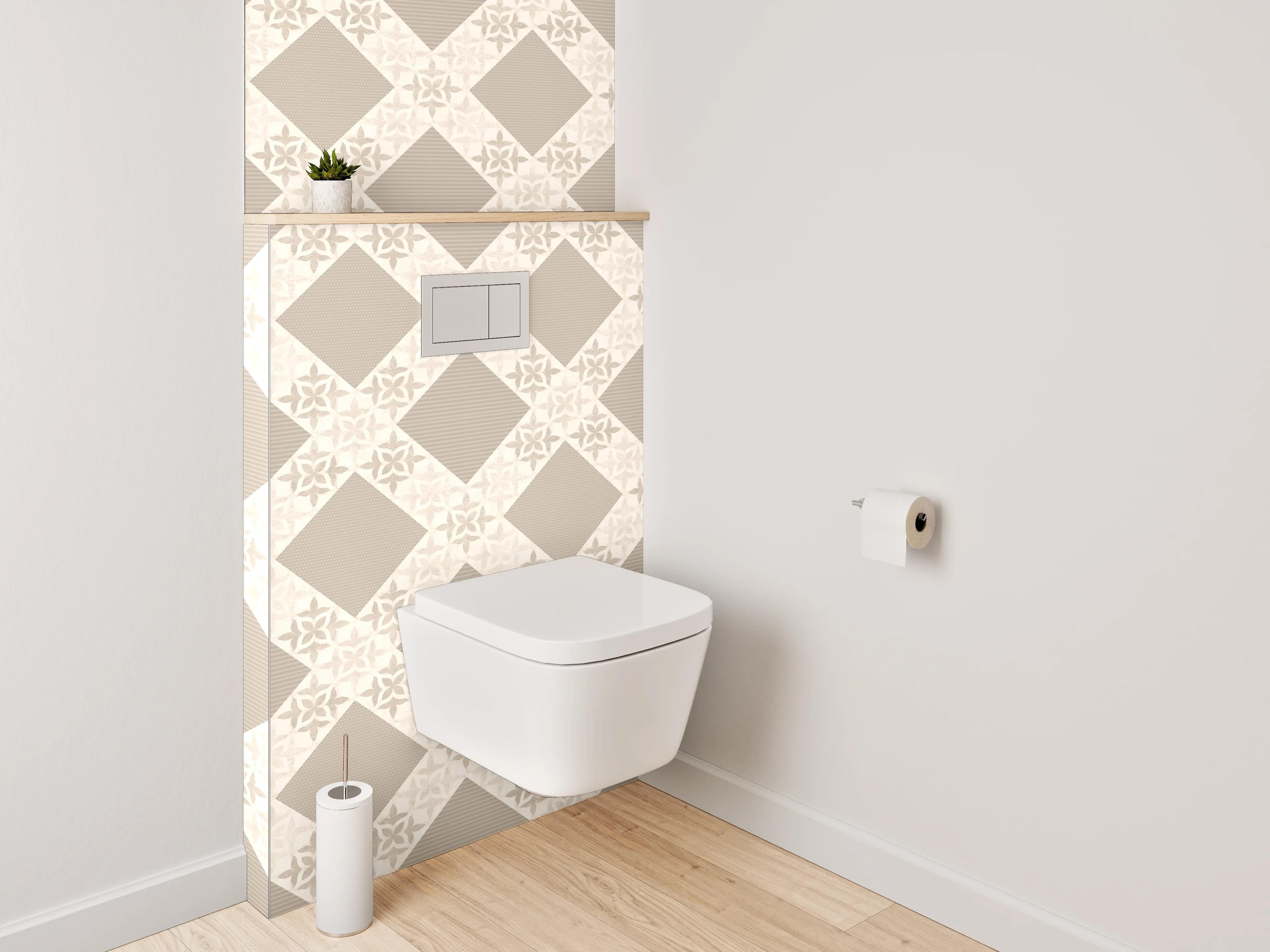 WC-Rückwand - Geometrisches Rautenmuster in Beige und Braun
