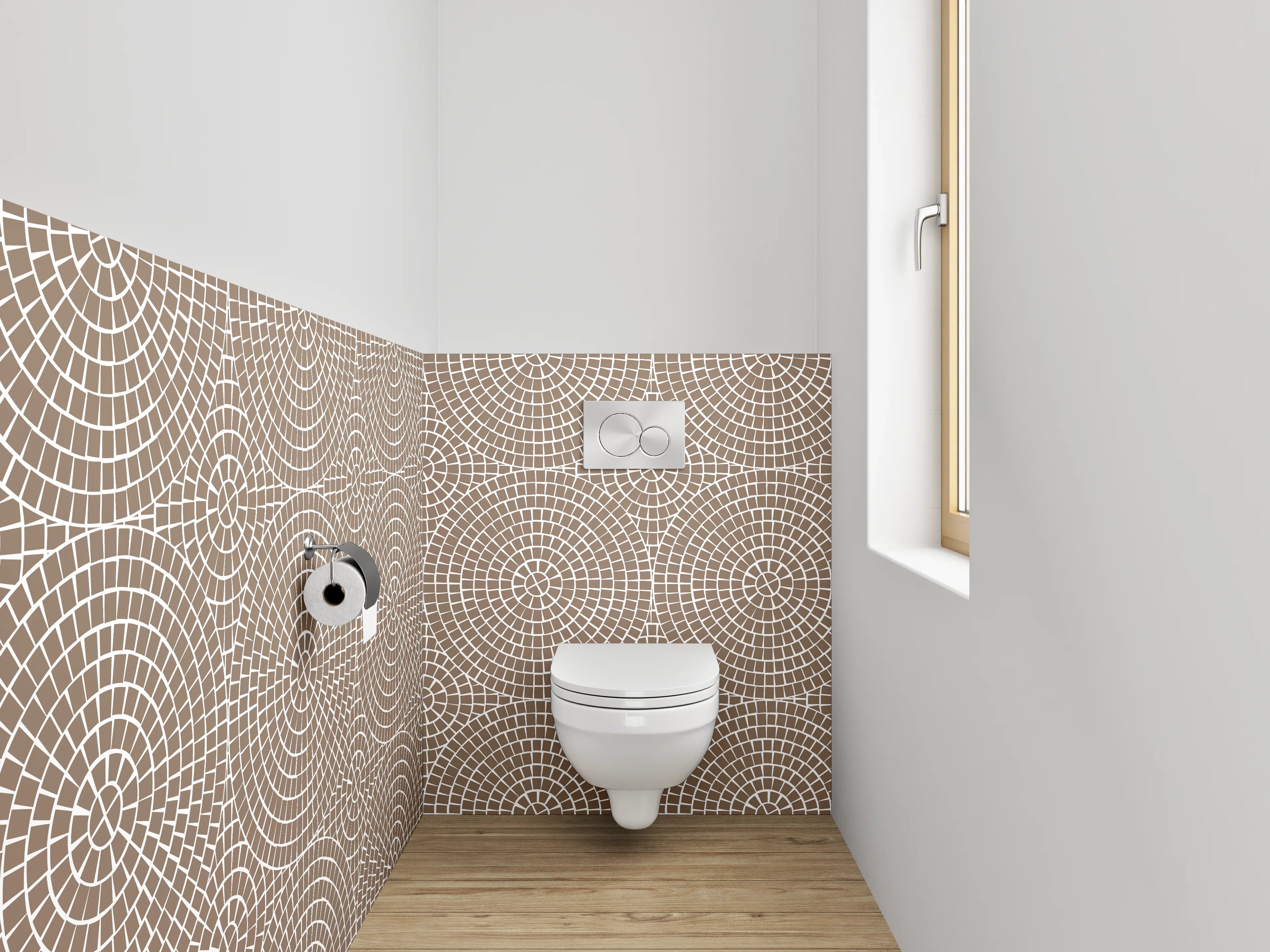 WC-Rückwand - Geometrisches Retro-Kreis Muster Beige