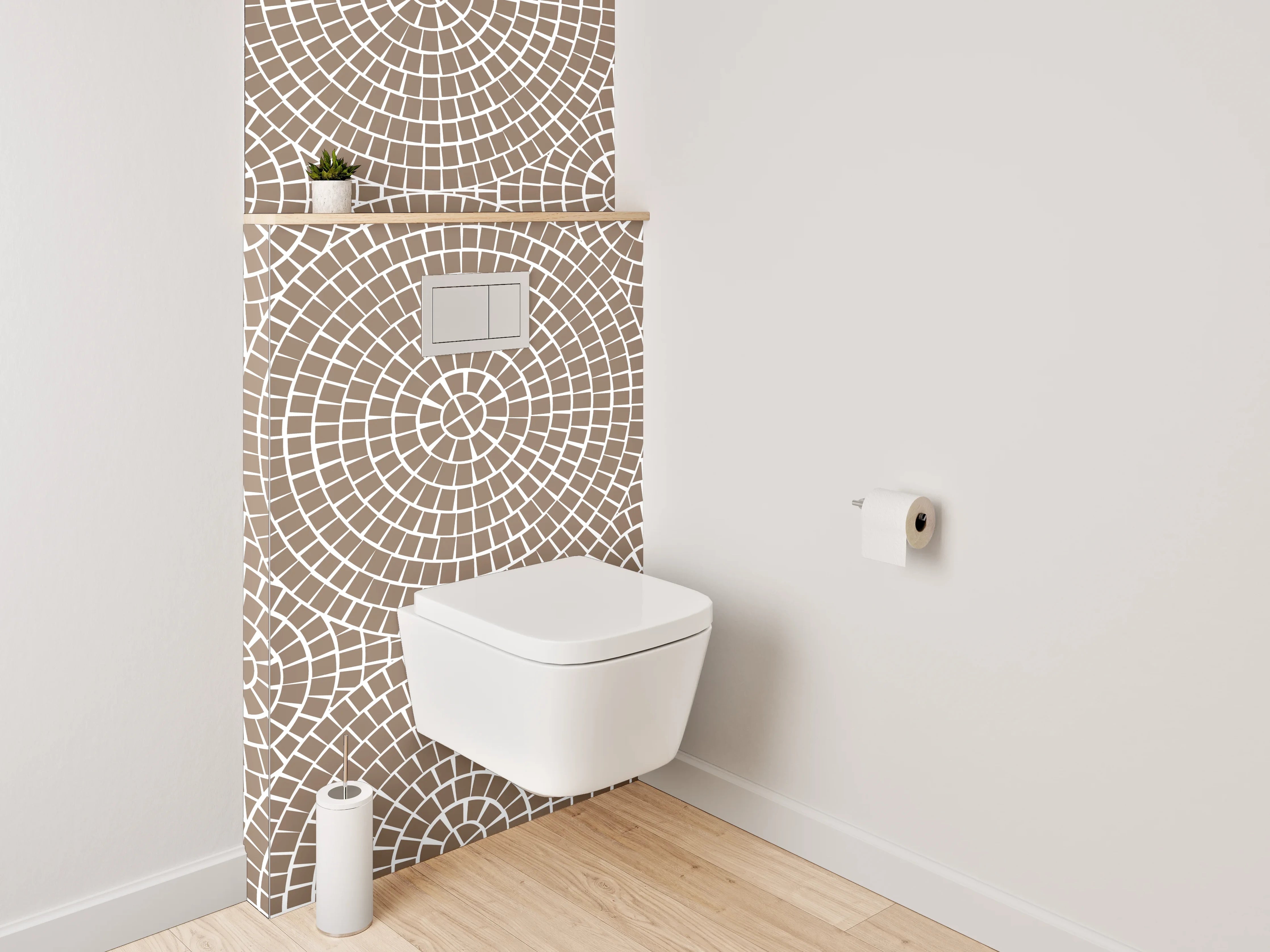 WC-Rückwand - Geometrisches Retro-Kreis Muster Beige
