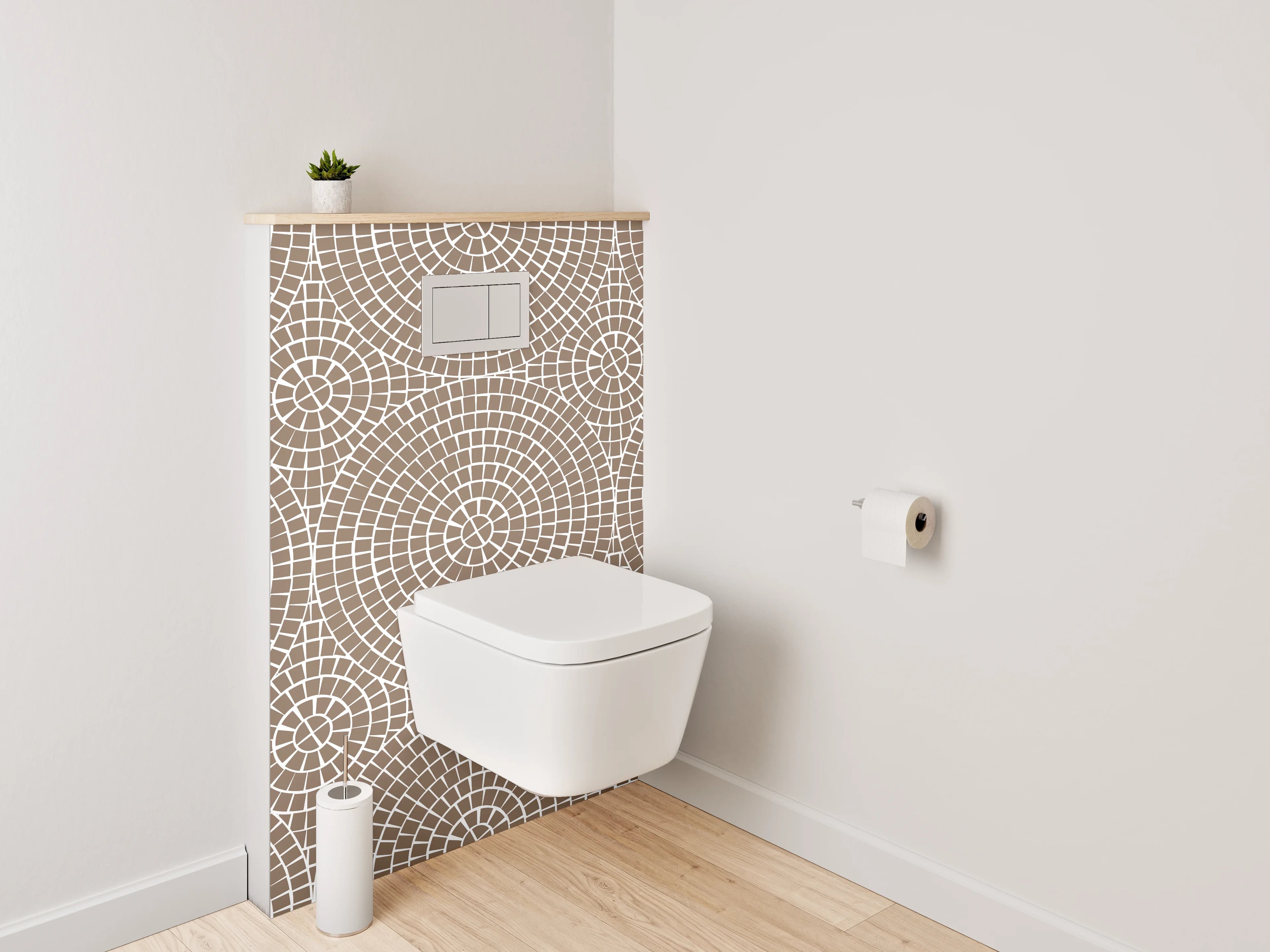 WC-Rückwand - Geometrisches Retro-Kreis Muster Beige