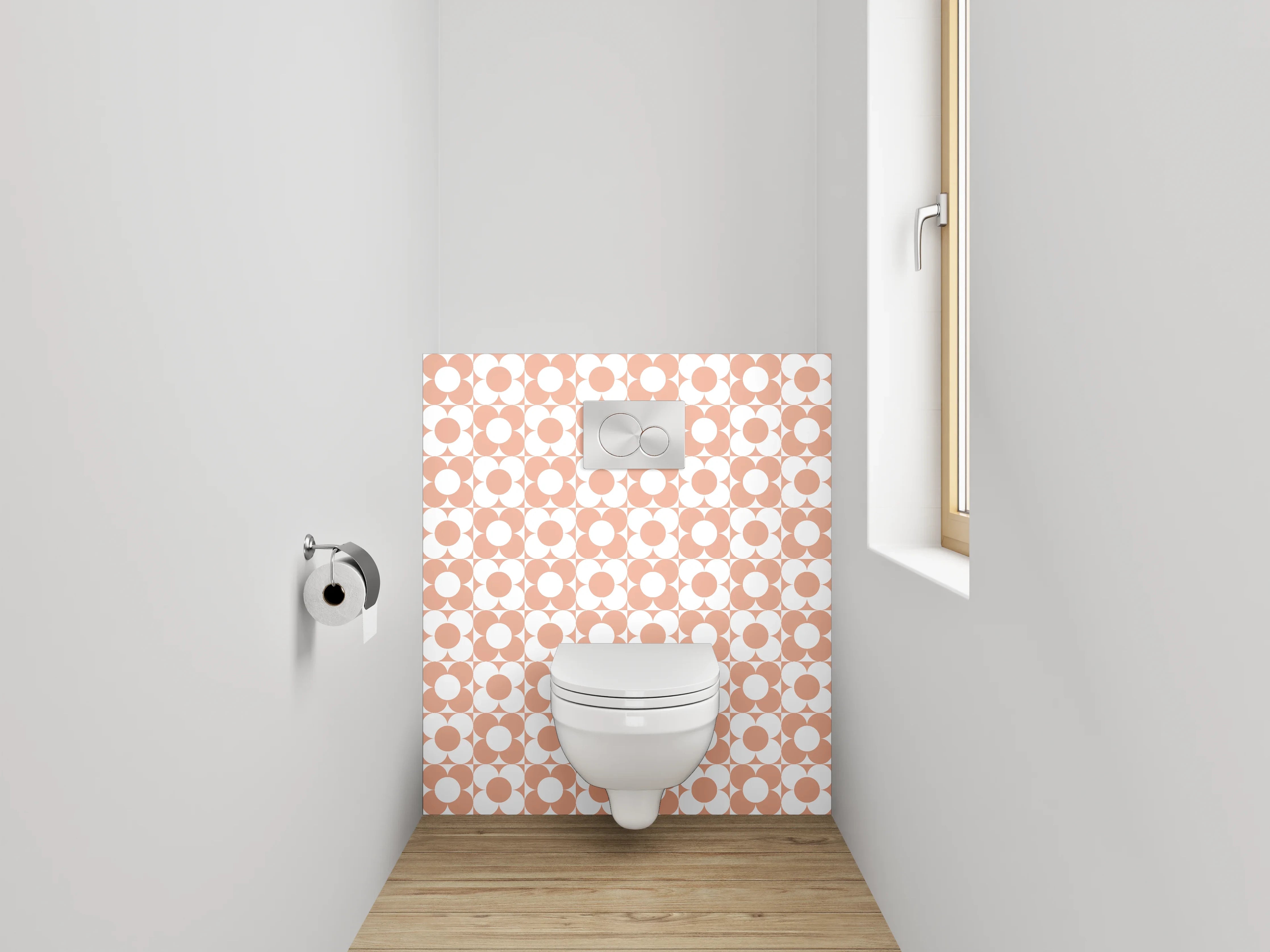 WC-Rückwand - Geometrisches Retro-Kreis Muster Orange Weiß