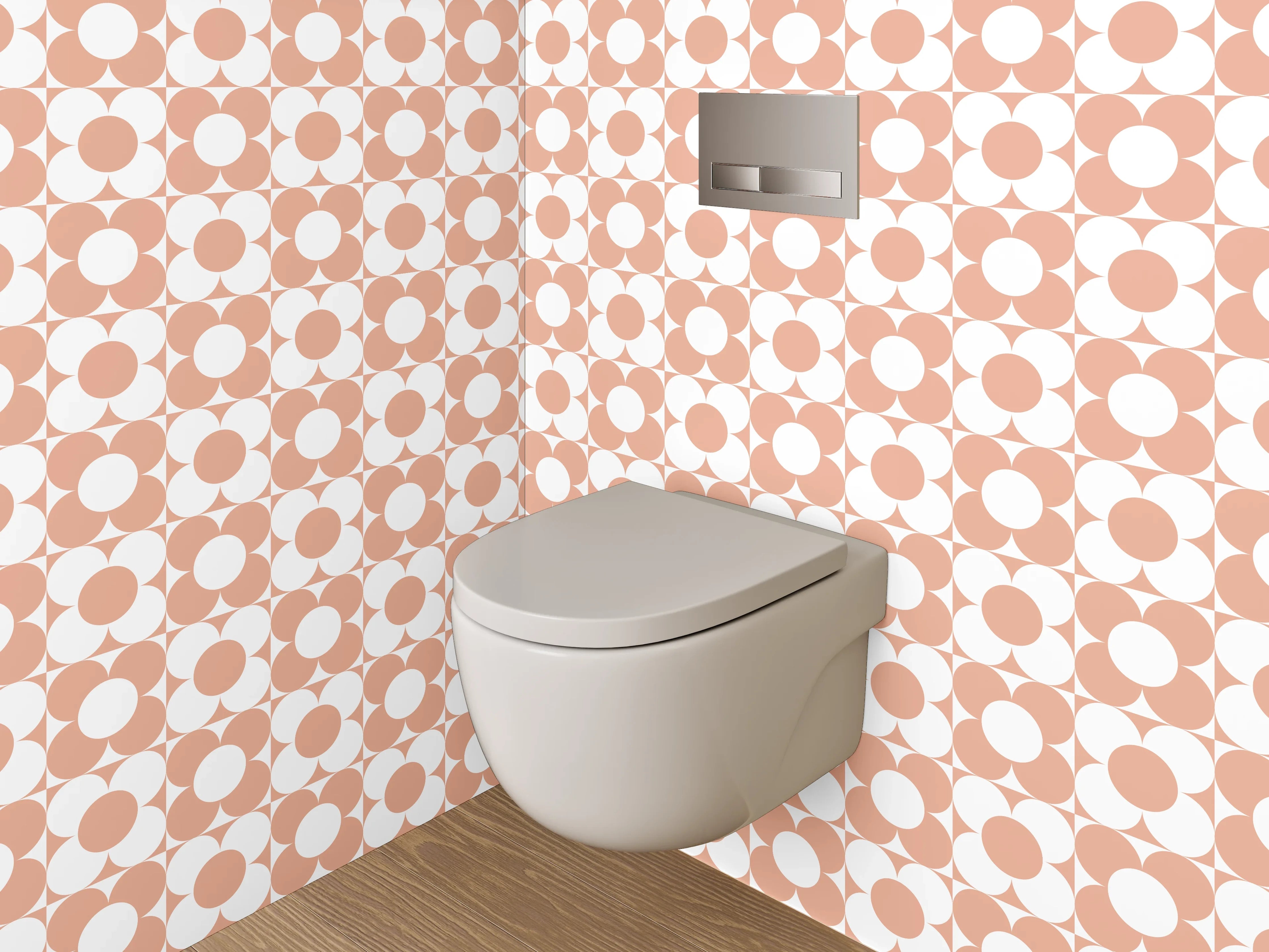 WC-Rückwand - Geometrisches Retro-Kreis Muster Orange Weiß