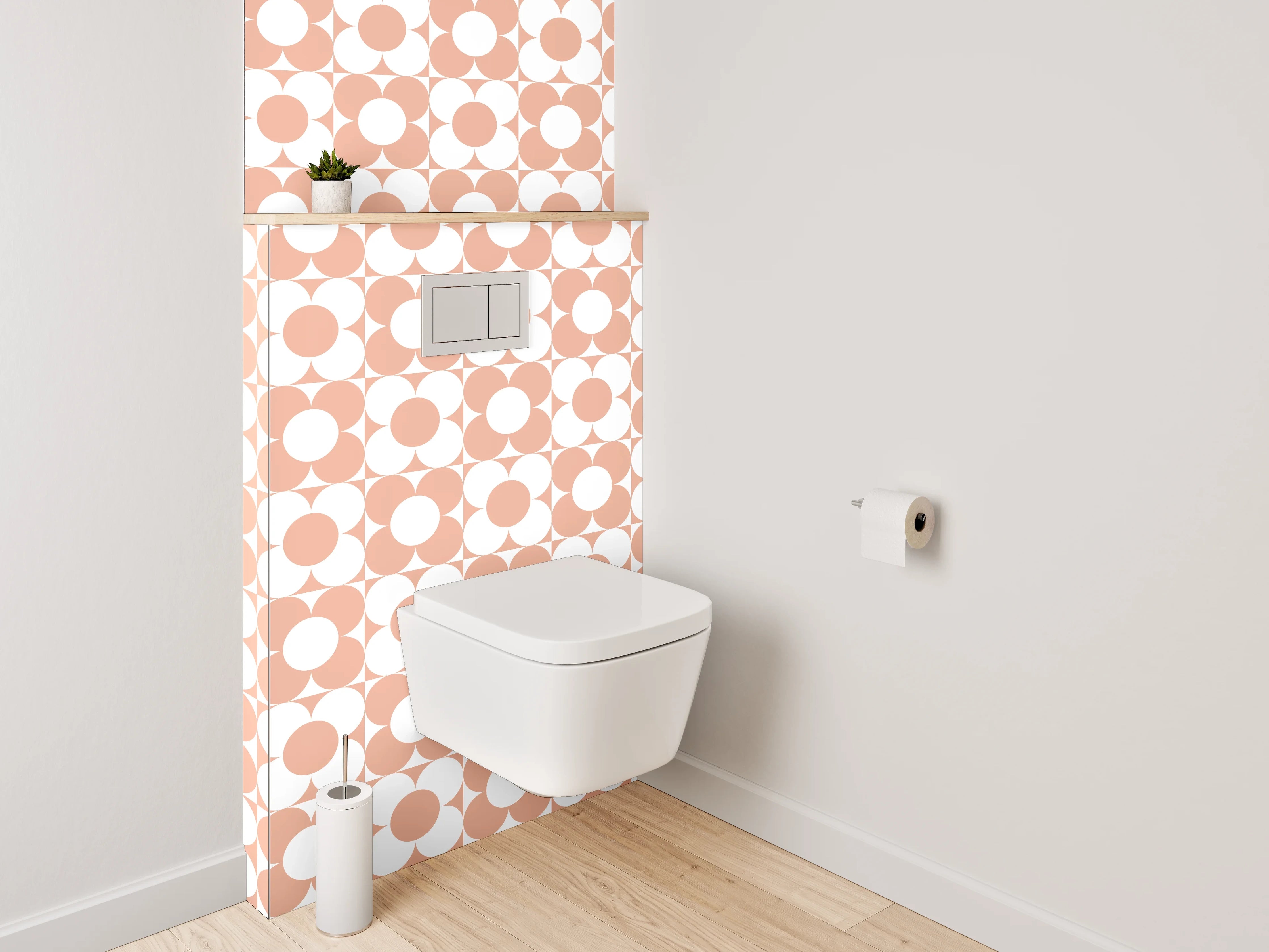 WC-Rückwand - Geometrisches Retro-Kreis Muster Orange Weiß