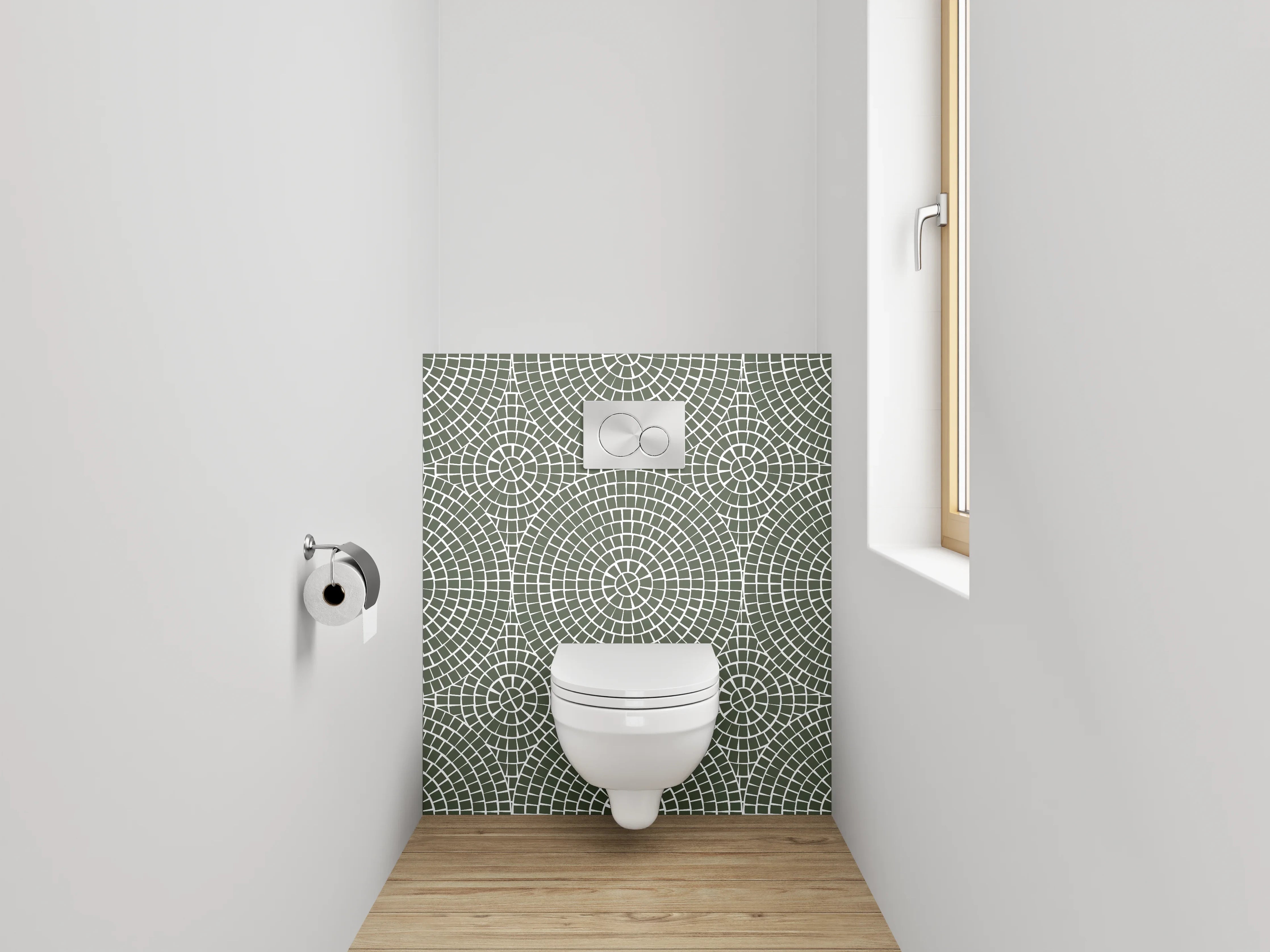 WC-Rückwand - Geometrisches Retro-Kreismuster Grau Weiß