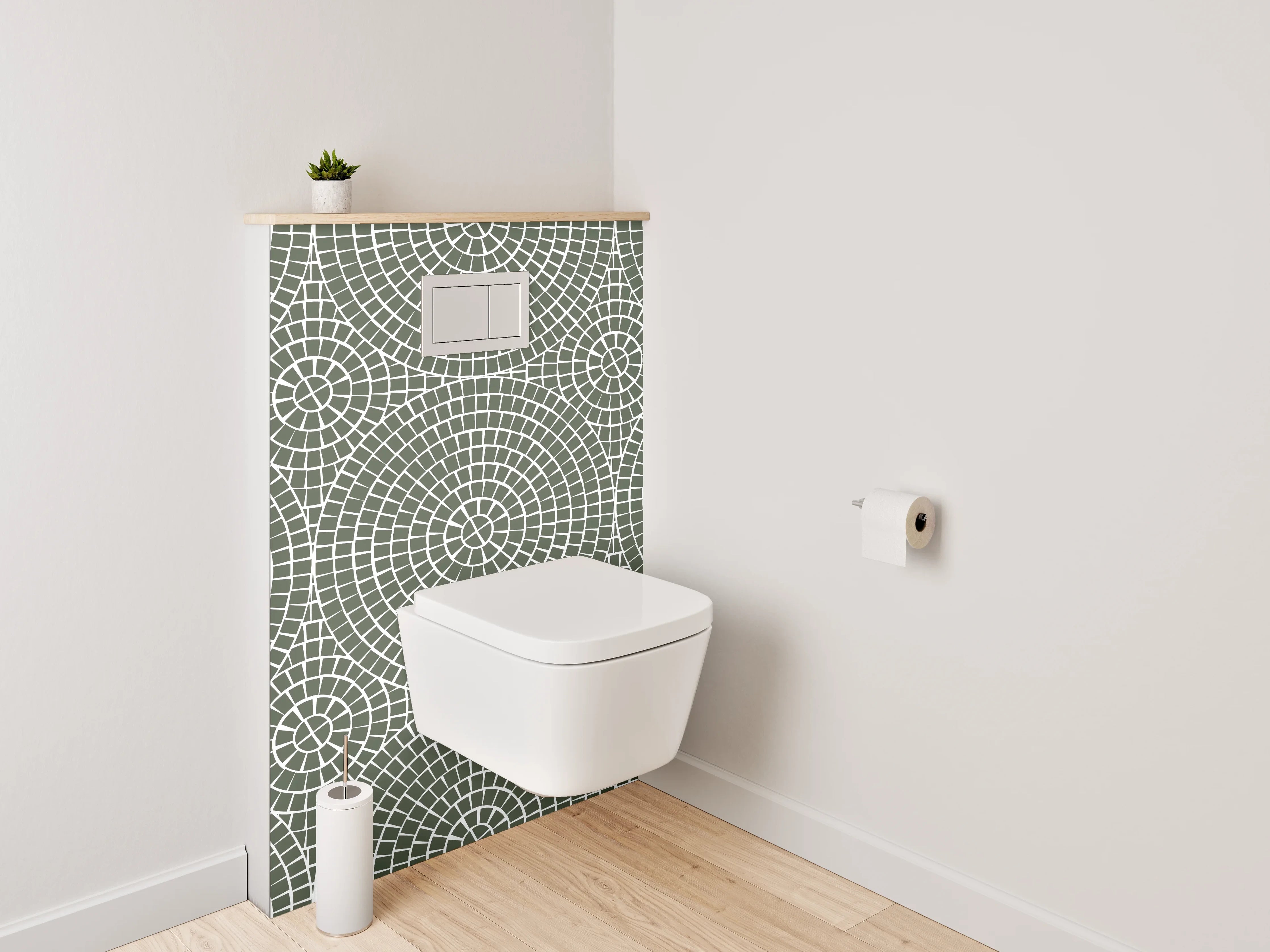WC-Rückwand - Geometrisches Retro-Kreismuster Grau Weiß