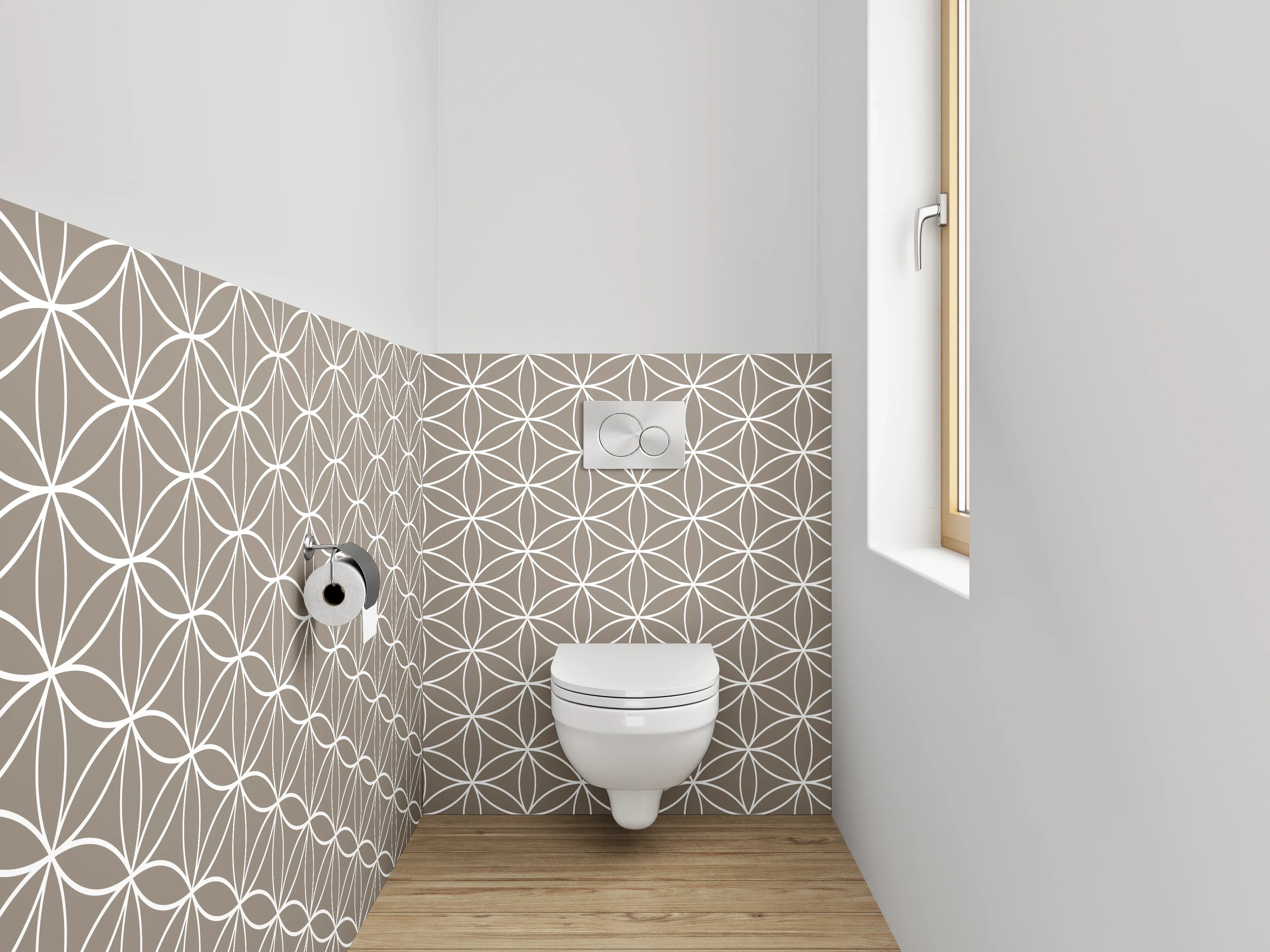 WC-Rückwand - Geometrisches Retro-Muster Beige Weiß