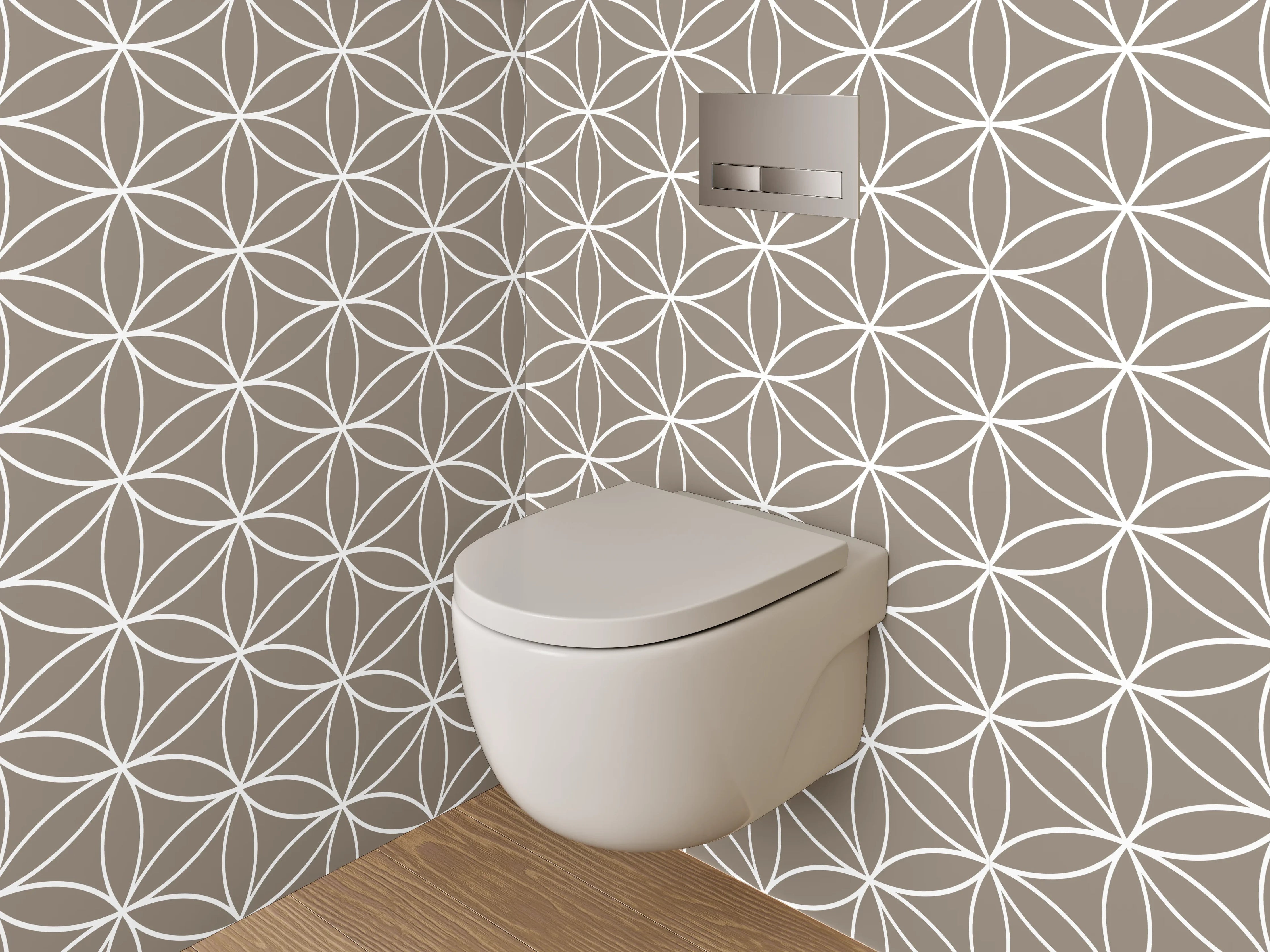 WC-Rückwand - Geometrisches Retro-Muster Beige Weiß