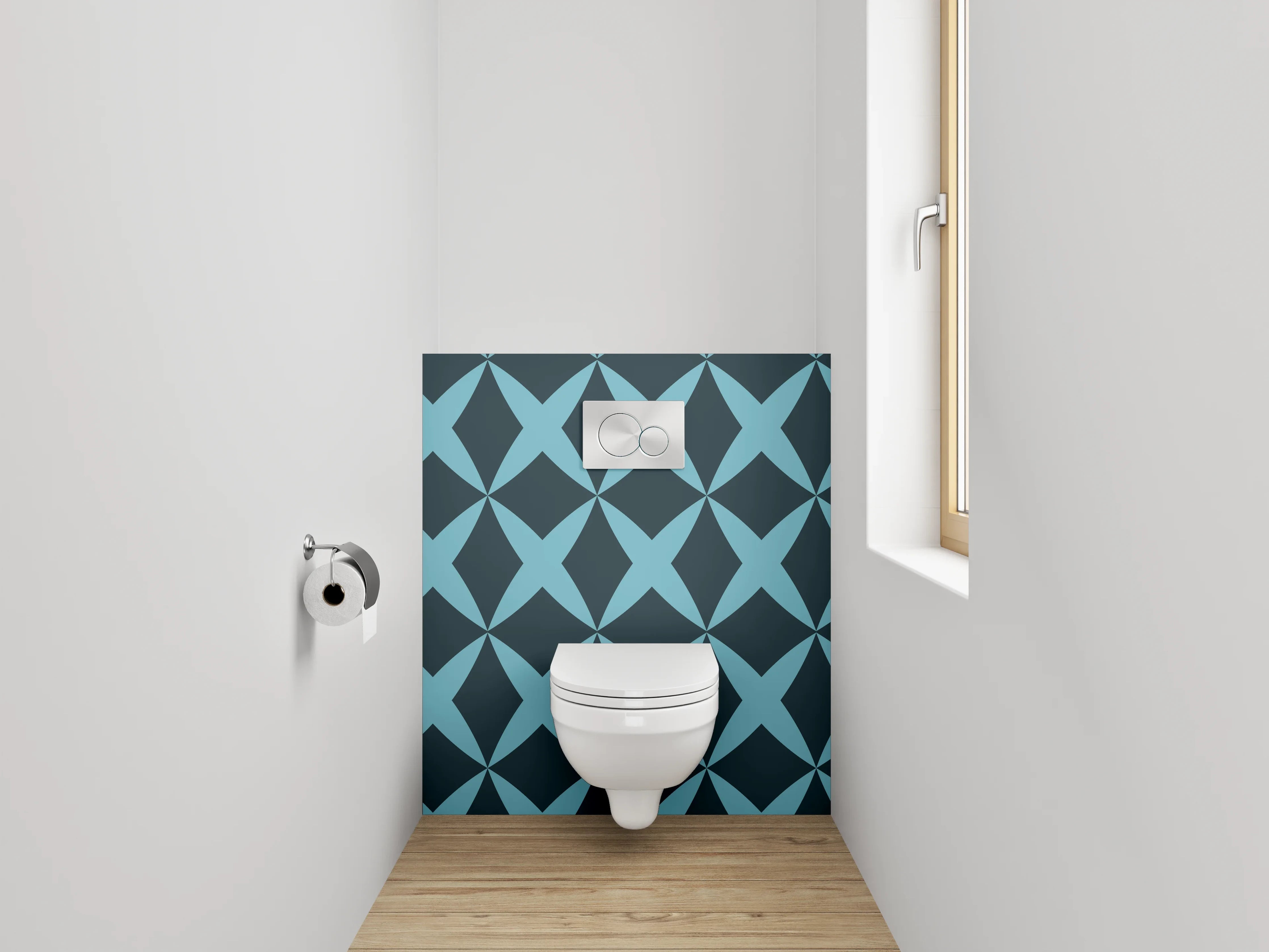 WC-Rückwand - Geometrisches Retro-Muster Blau Schwarz