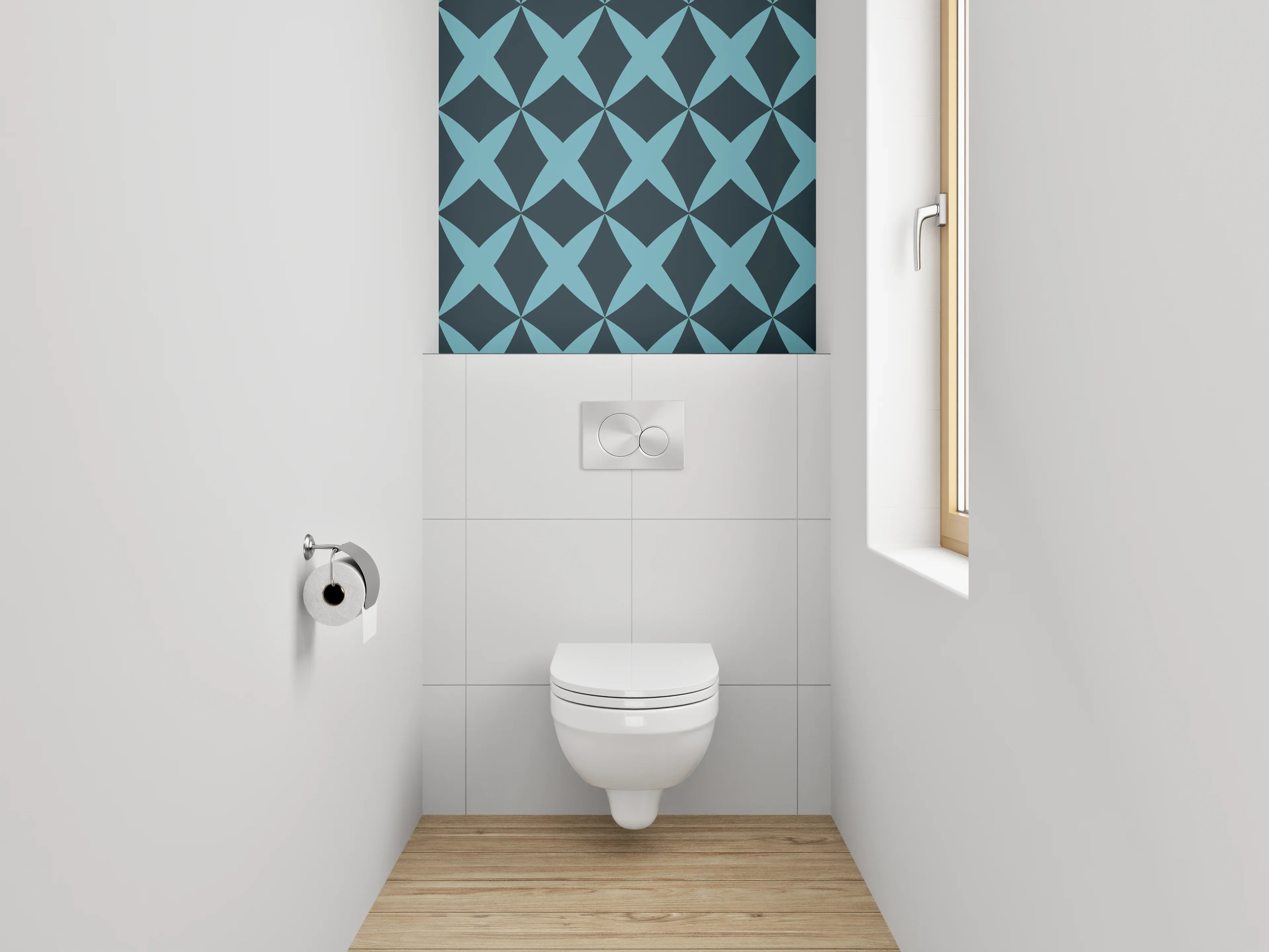 WC-Rückwand - Geometrisches Retro-Muster Blau Schwarz