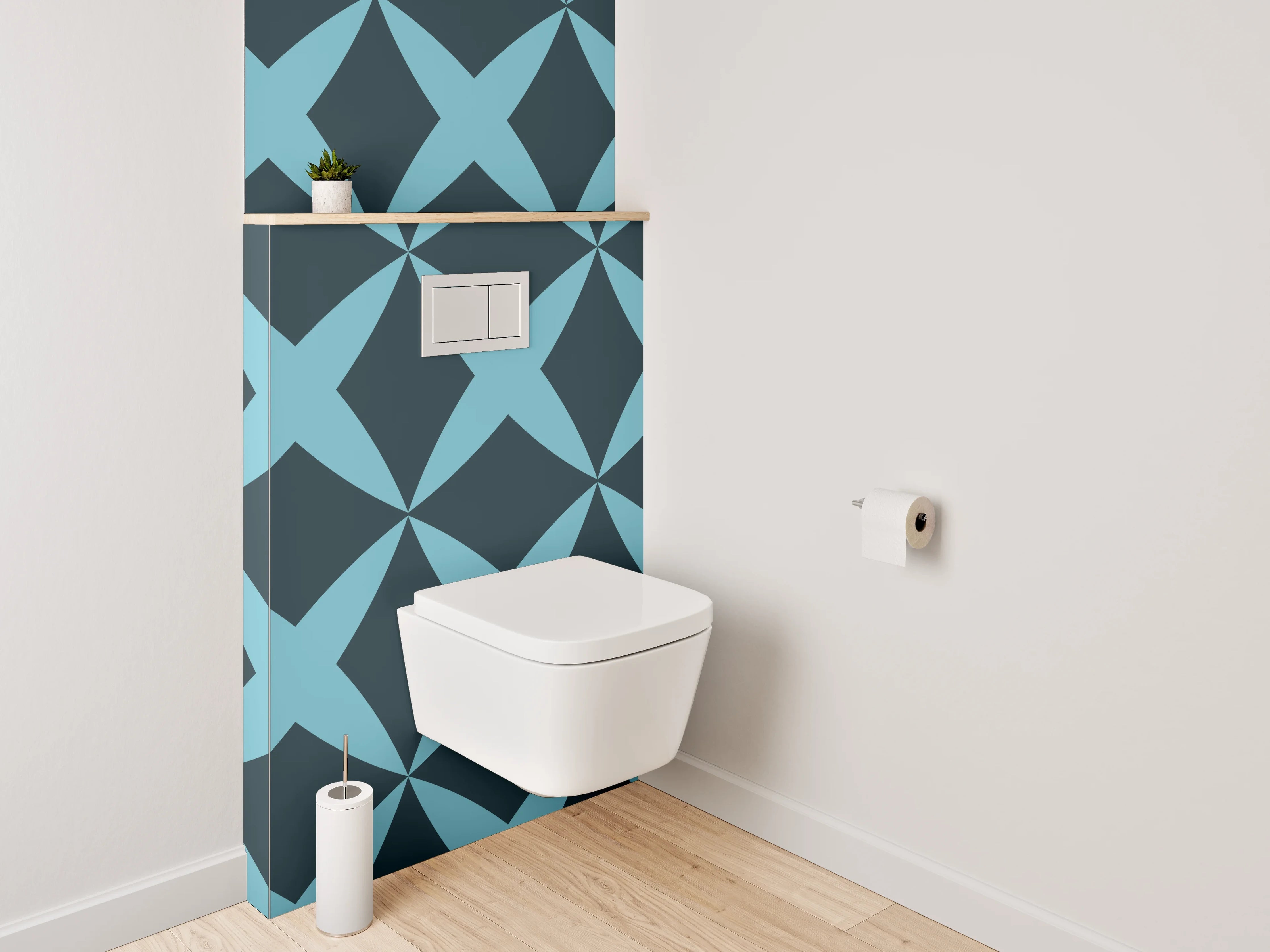 WC-Rückwand - Geometrisches Retro-Muster Blau Schwarz
