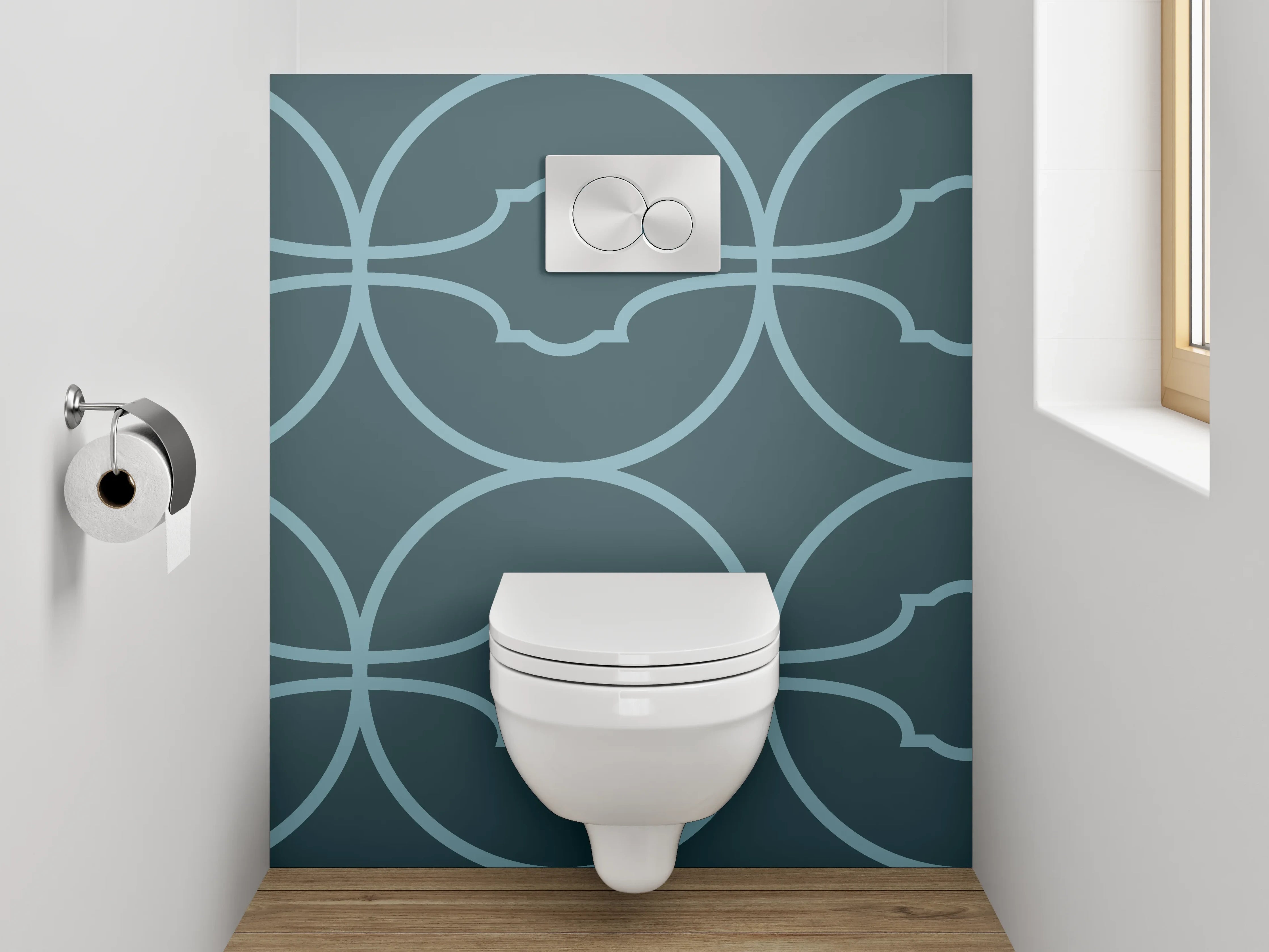 WC-Rückwand - Geometrisches Retro Muster Blau