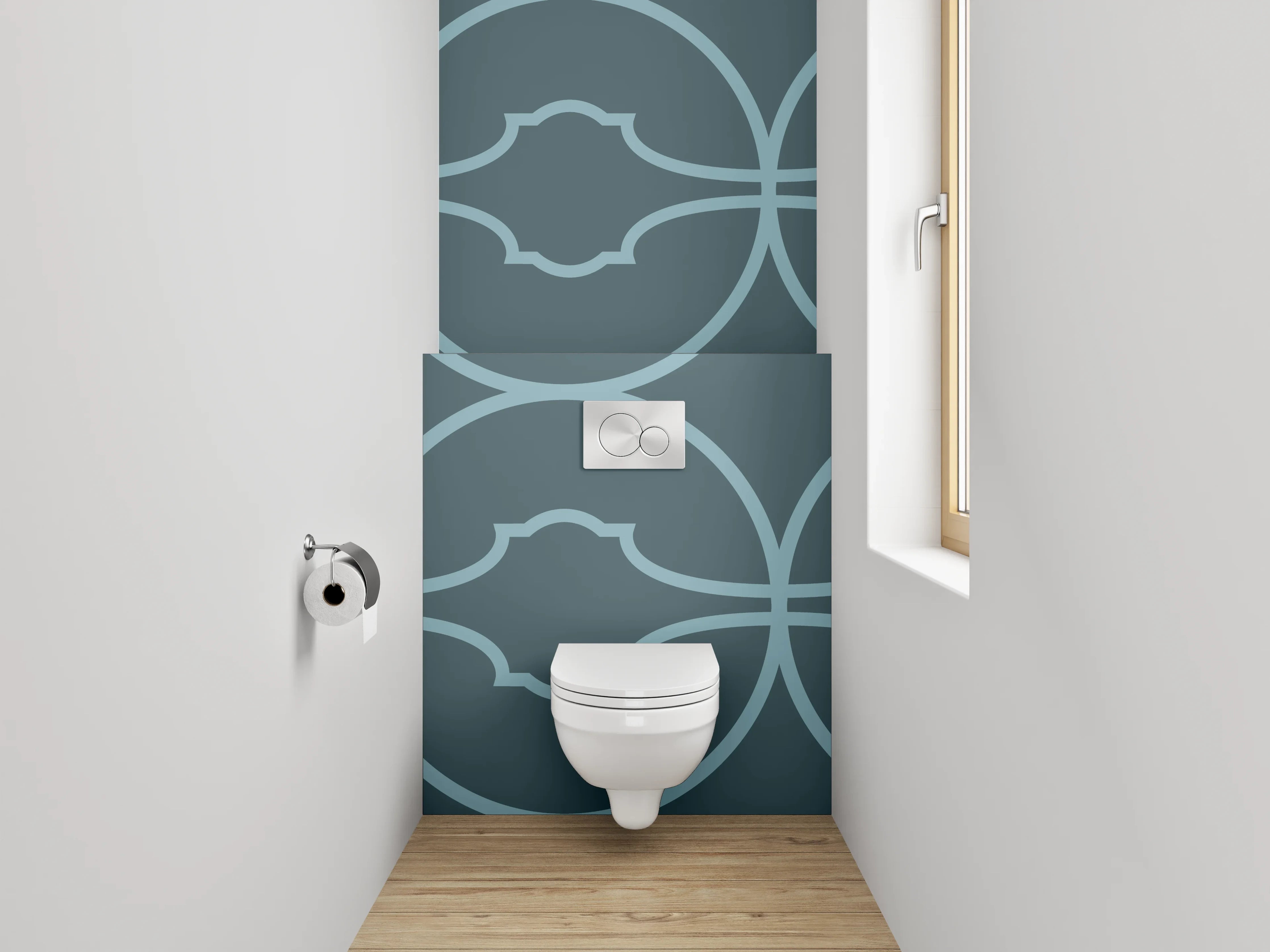 WC-Rückwand - Geometrisches Retro Muster Blau
