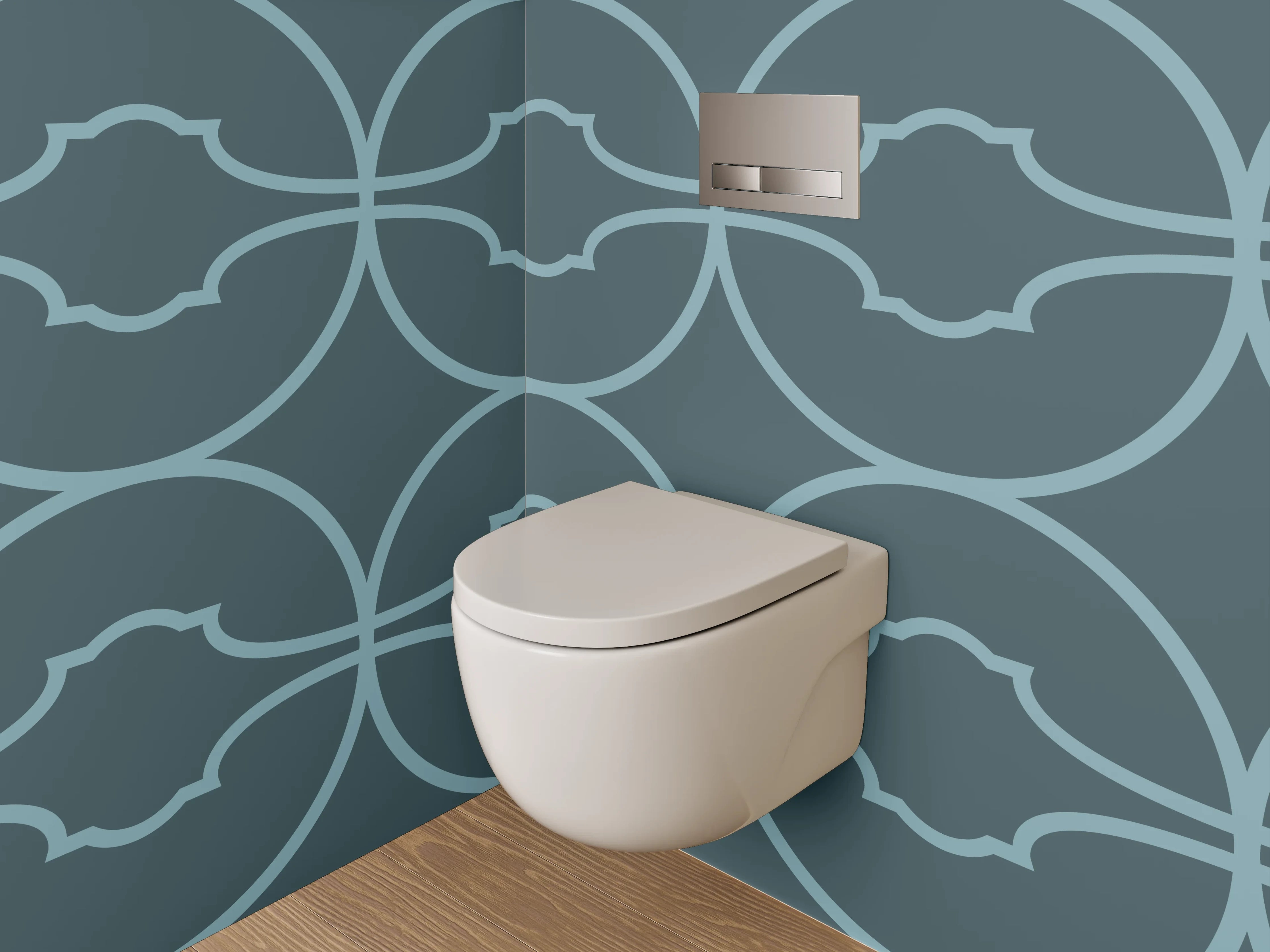 WC-Rückwand - Geometrisches Retro Muster Blau