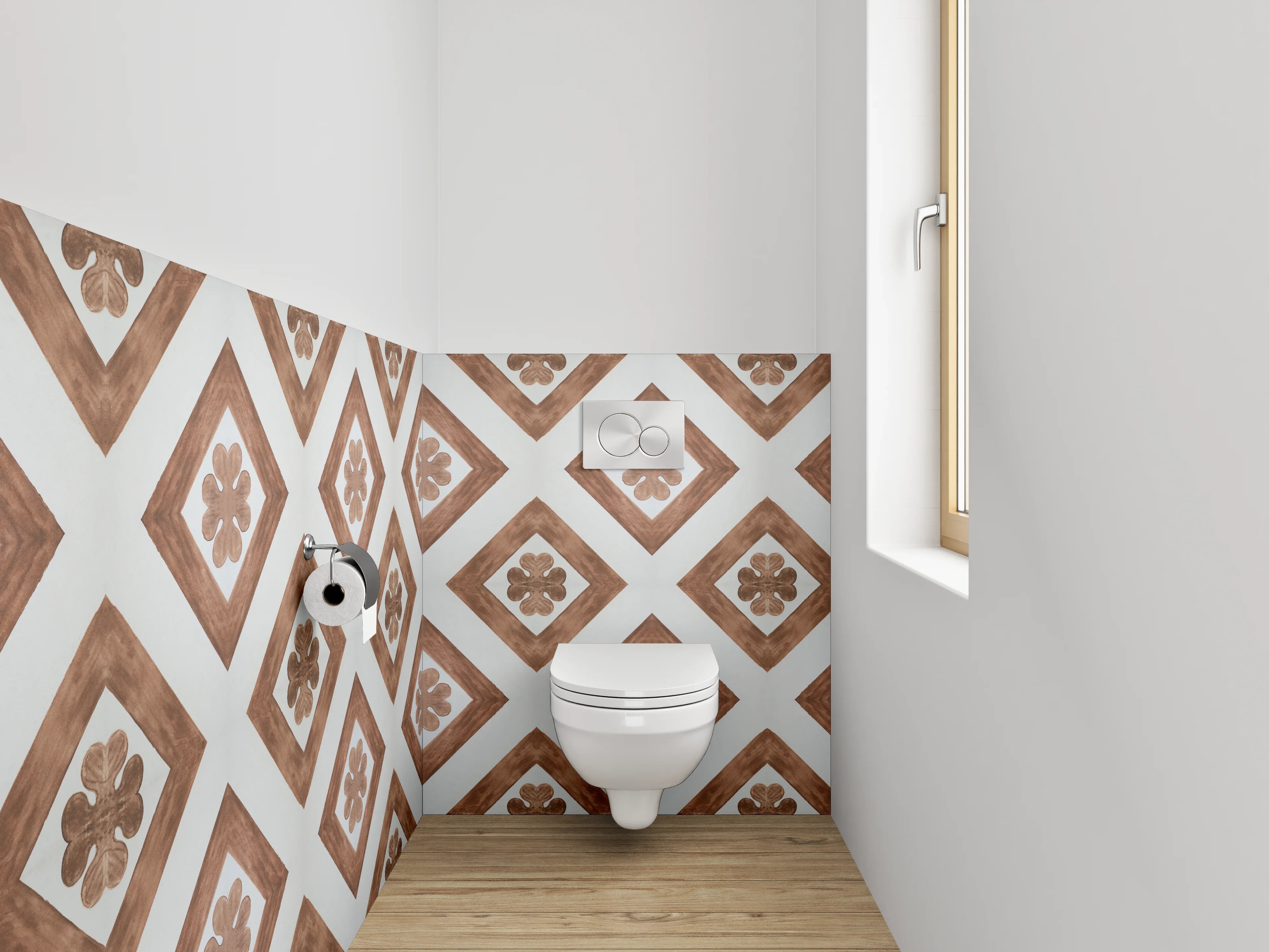 WC-Rückwand - Geometrisches Retro Muster Braun Weiß