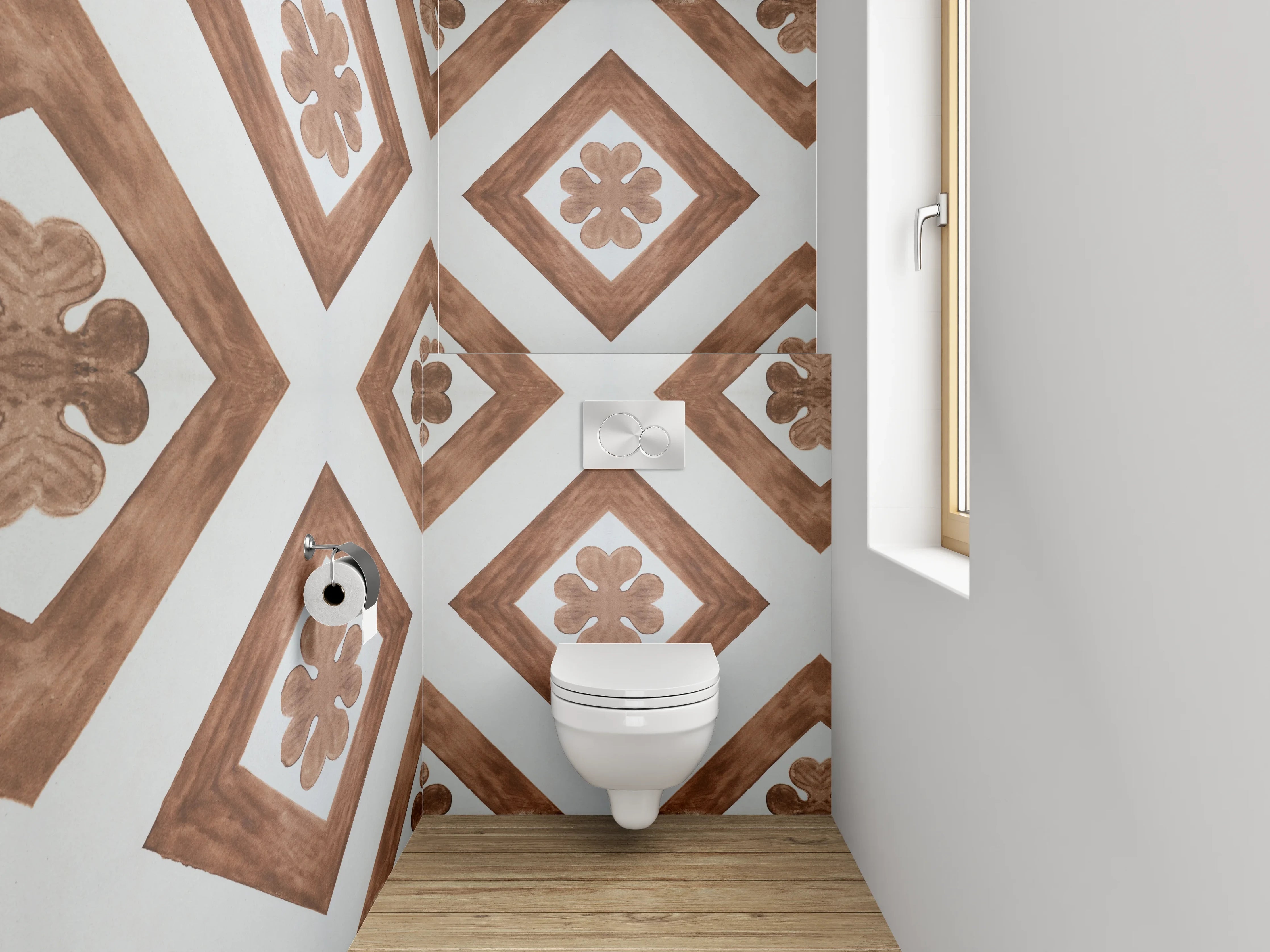 WC-Rückwand - Geometrisches Retro Muster Braun Weiß