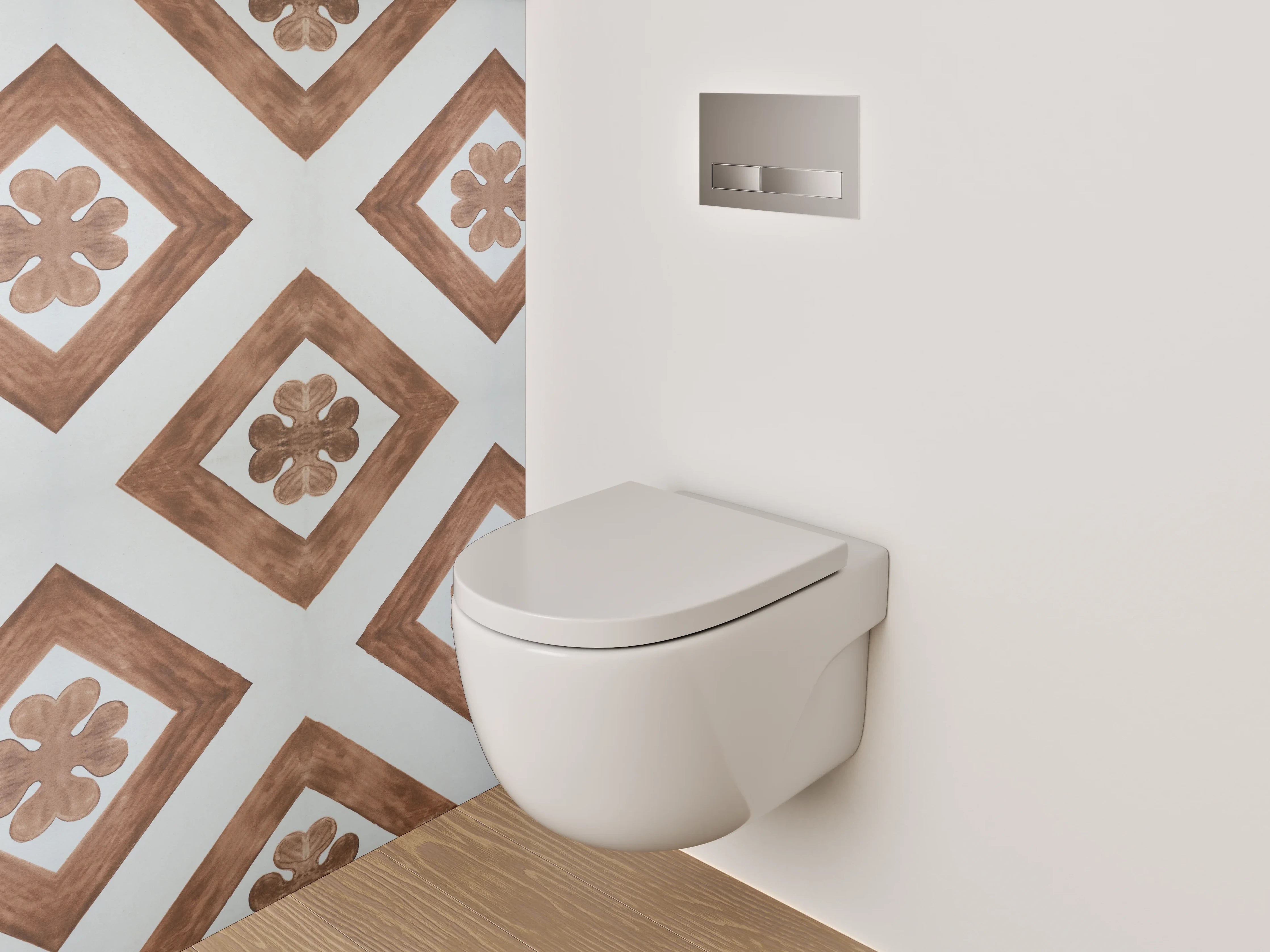 WC-Rückwand - Geometrisches Retro Muster Braun Weiß