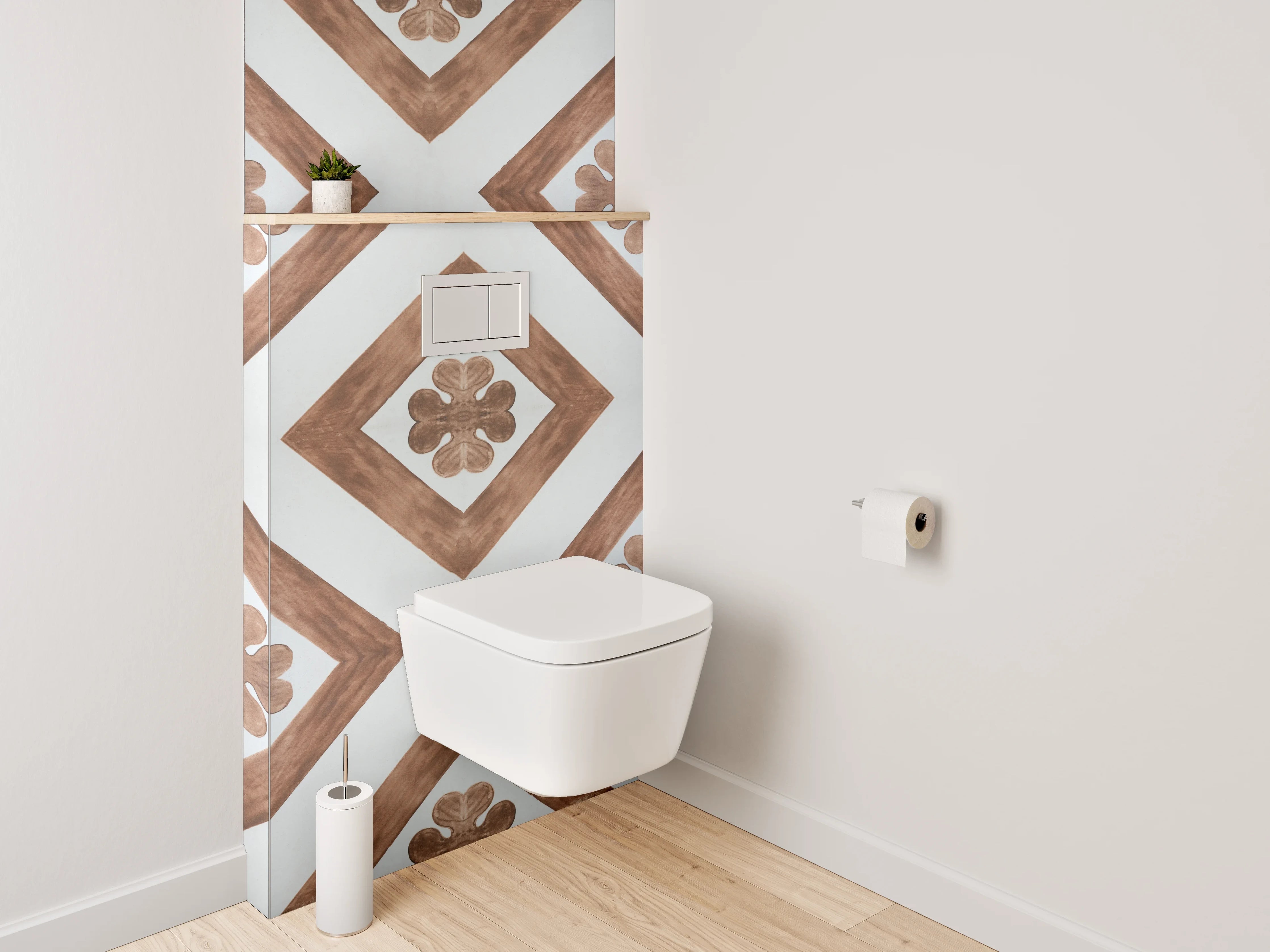 WC-Rückwand - Geometrisches Retro Muster Braun Weiß