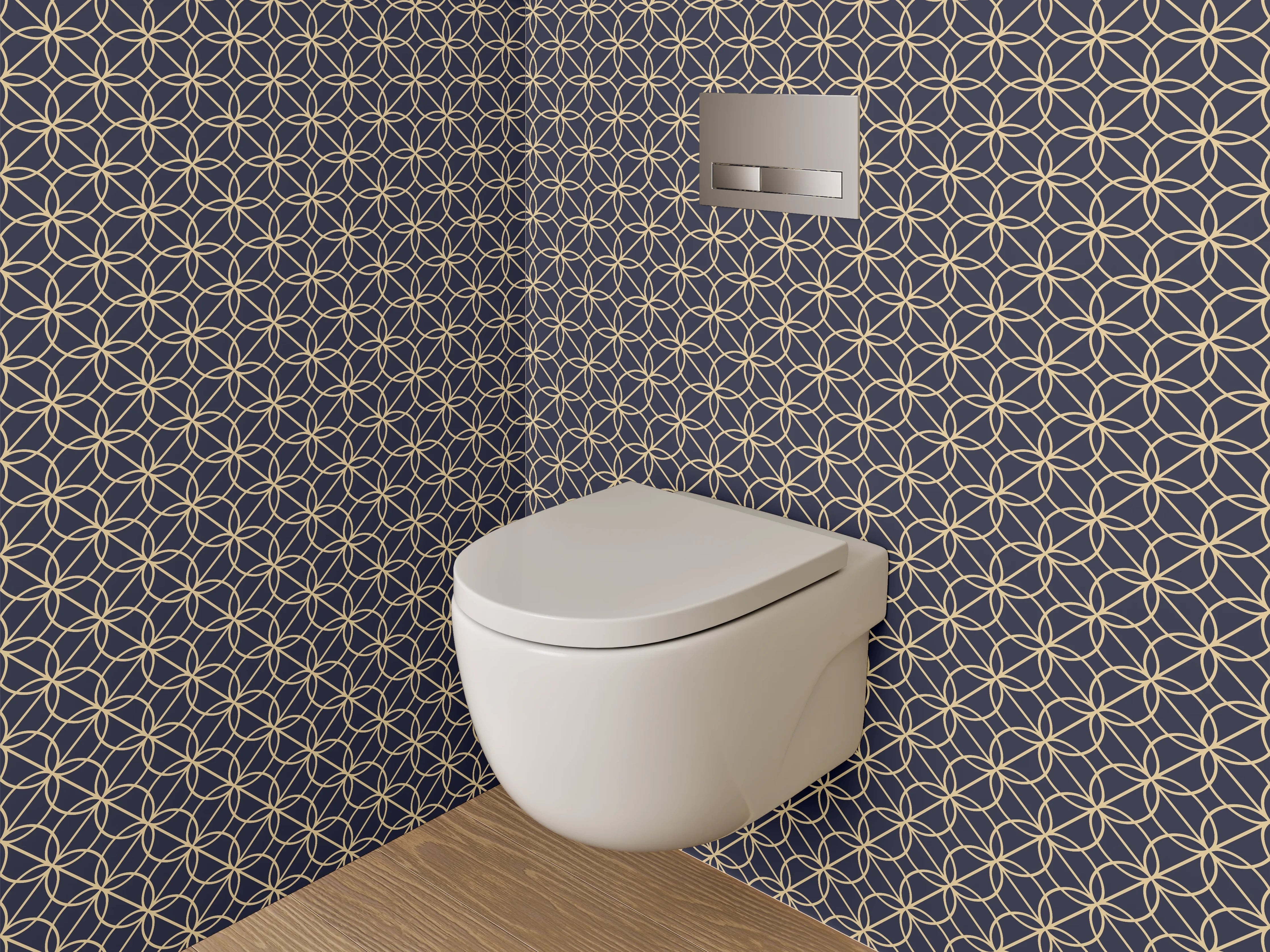 WC-Rückwand - Geometrisches Retro-Muster Dunkelblau Gold