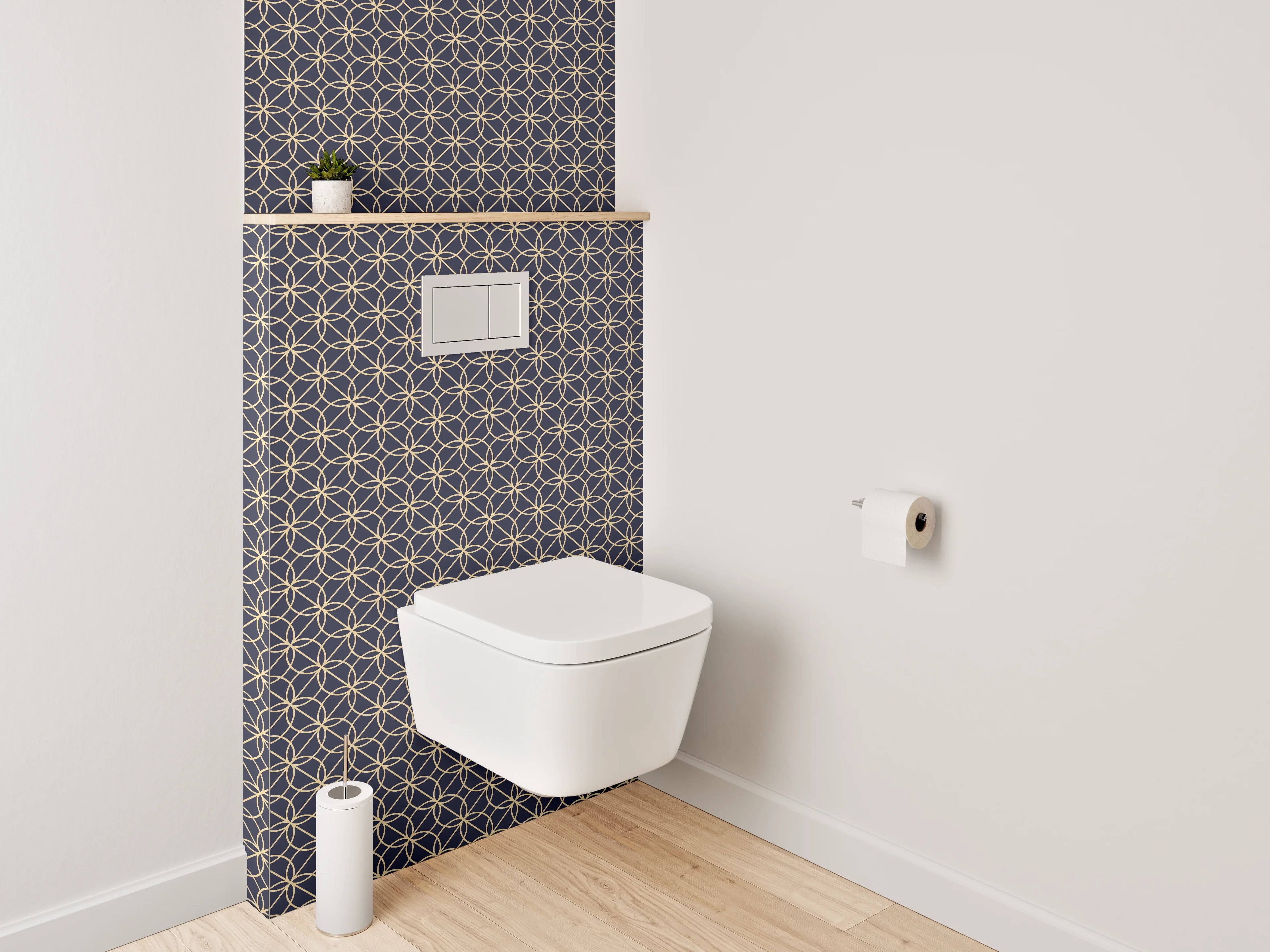 WC-Rückwand - Geometrisches Retro-Muster Dunkelblau Gold