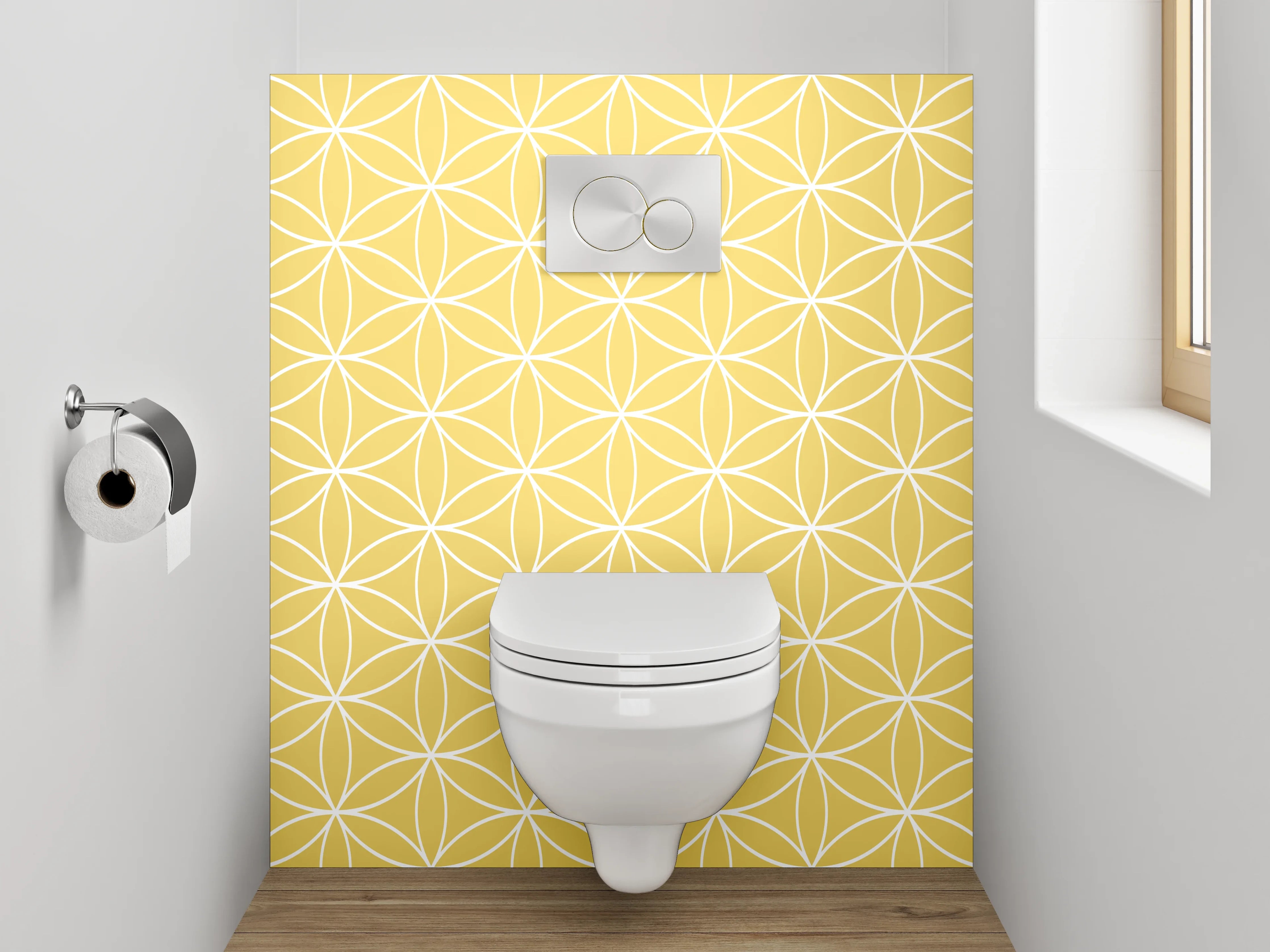WC-Rückwand - Geometrisches Retro-Muster Gelb Weiß