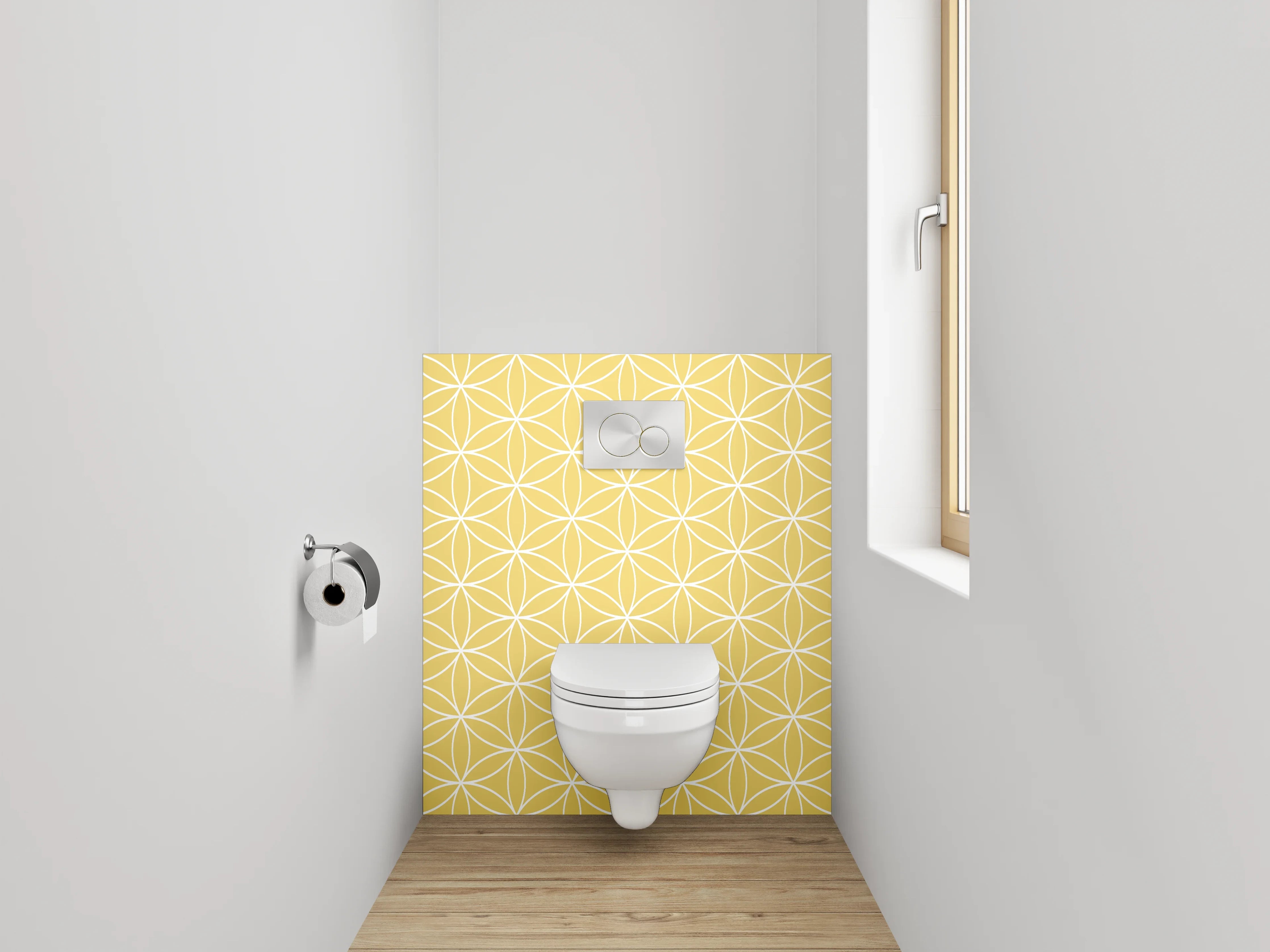 WC-Rückwand - Geometrisches Retro-Muster Gelb Weiß