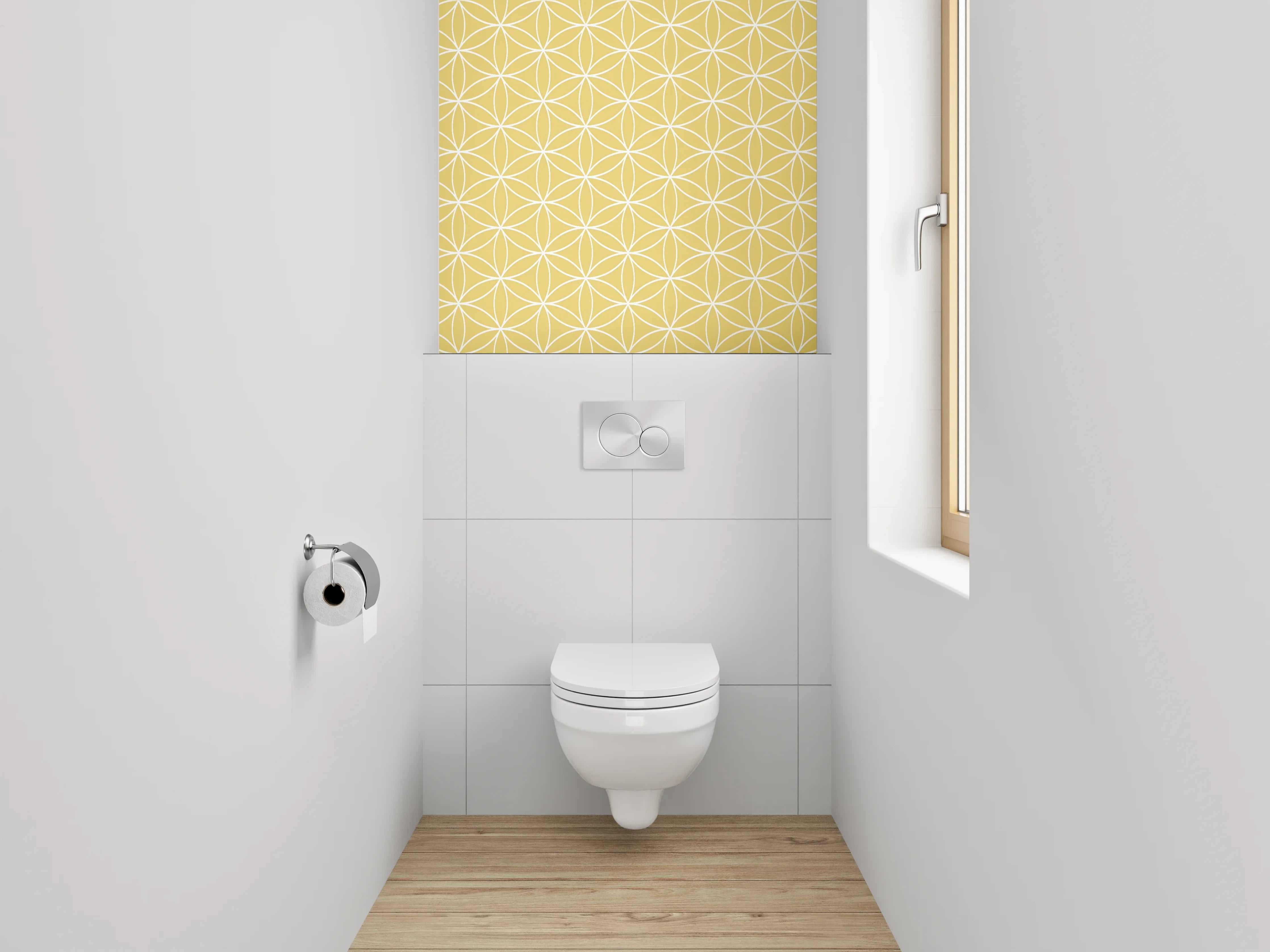 WC-Rückwand - Geometrisches Retro-Muster Gelb Weiß