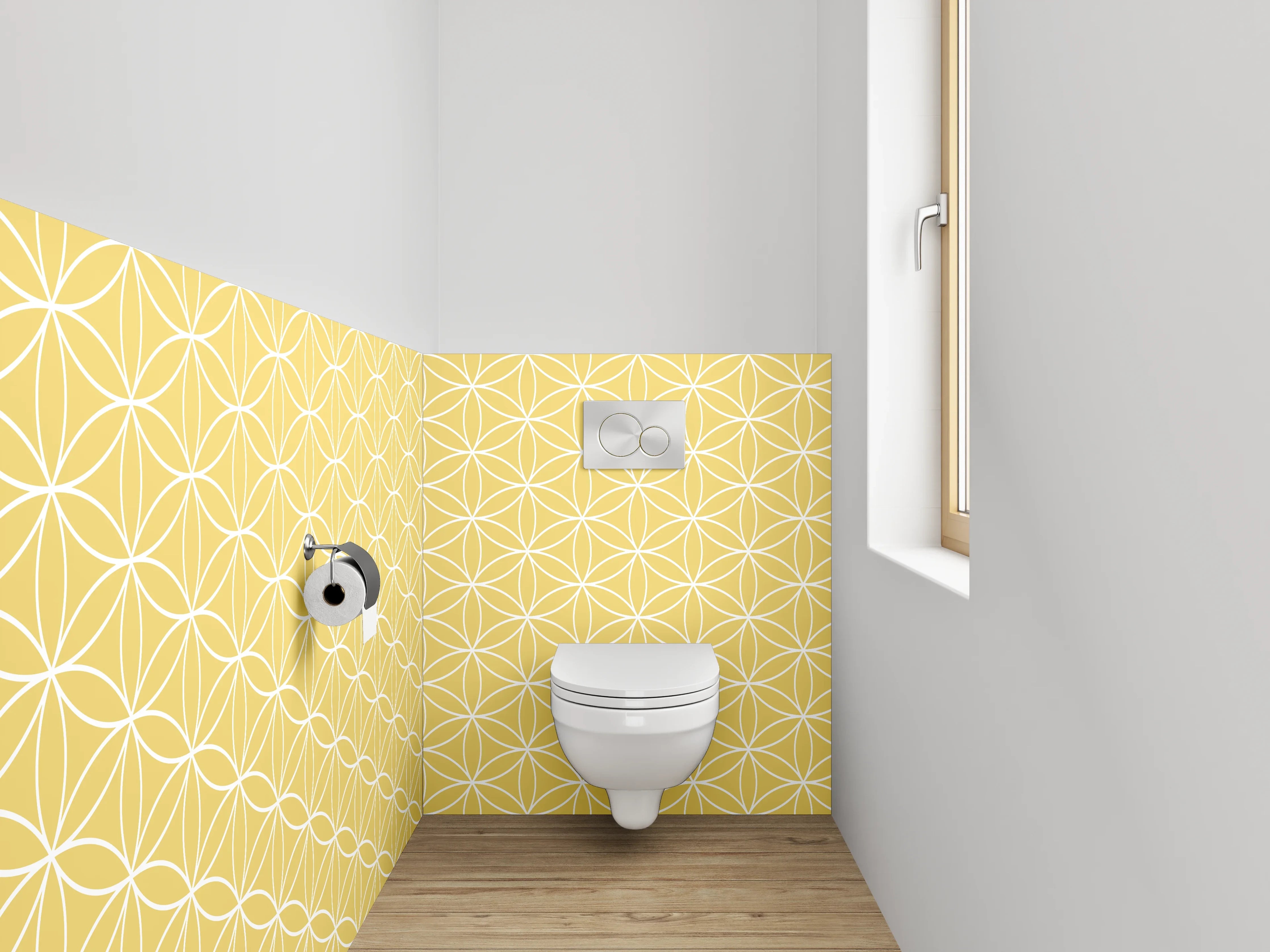 WC-Rückwand - Geometrisches Retro-Muster Gelb Weiß