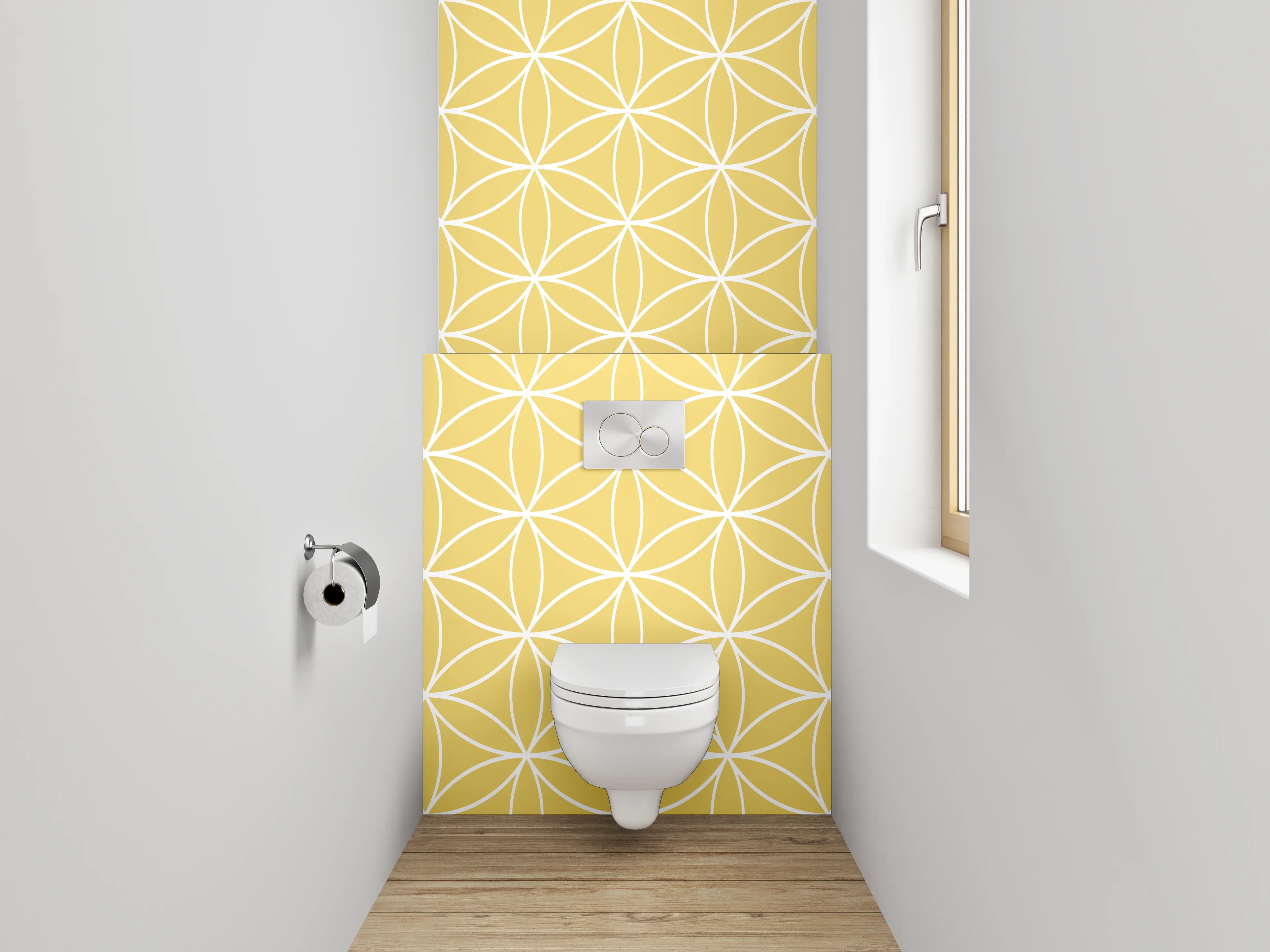 WC-Rückwand - Geometrisches Retro-Muster Gelb Weiß