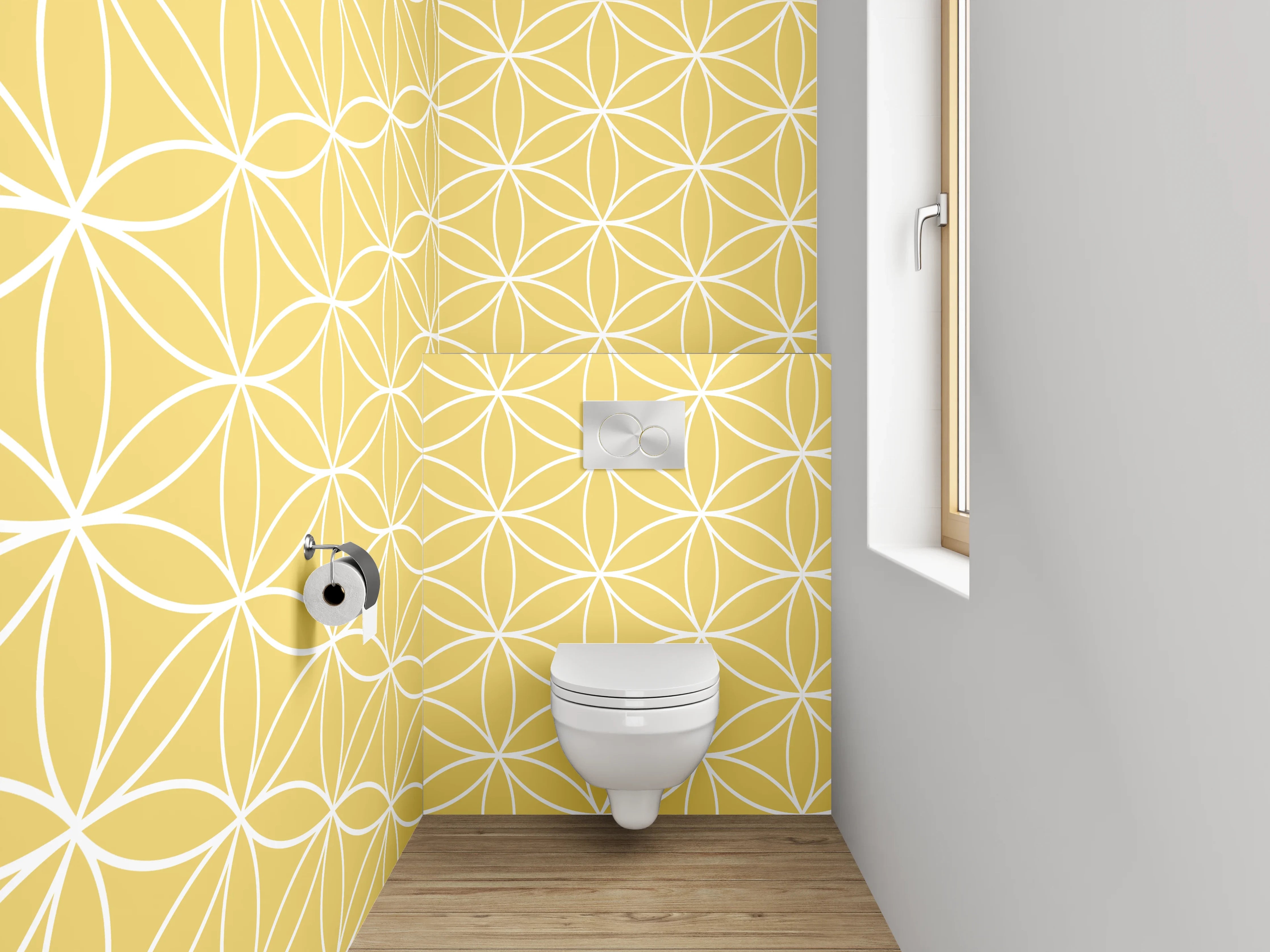 WC-Rückwand - Geometrisches Retro-Muster Gelb Weiß