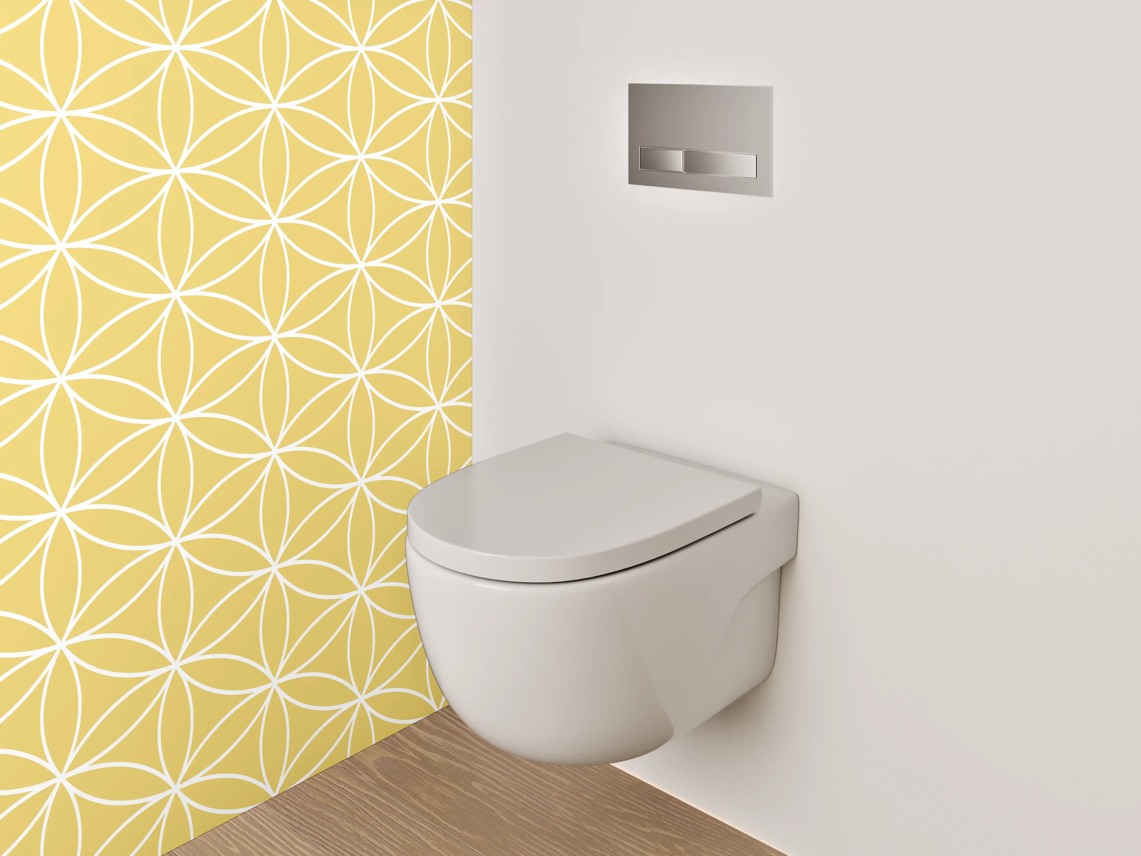 WC-Rückwand - Geometrisches Retro-Muster Gelb Weiß