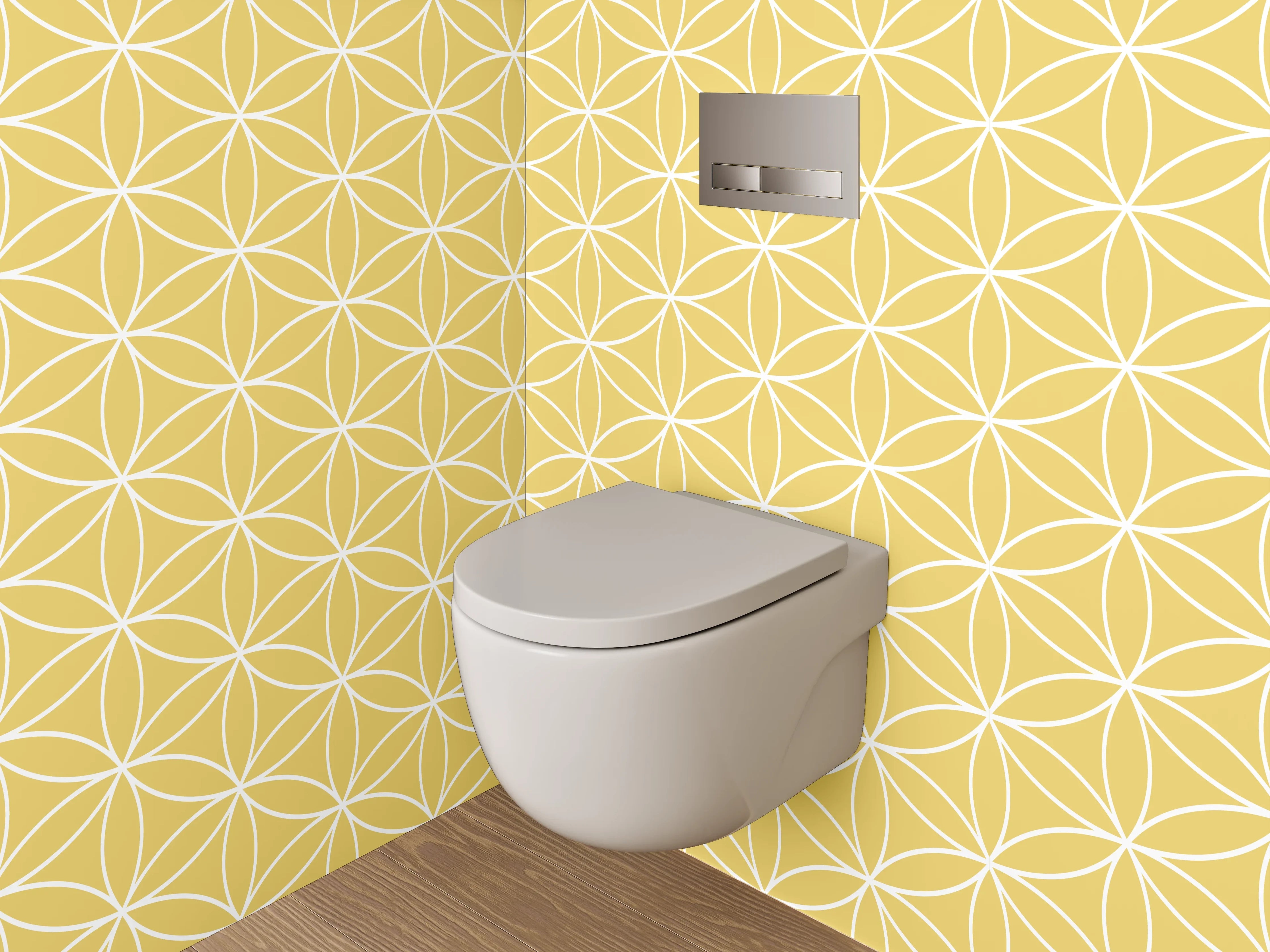 WC-Rückwand - Geometrisches Retro-Muster Gelb Weiß