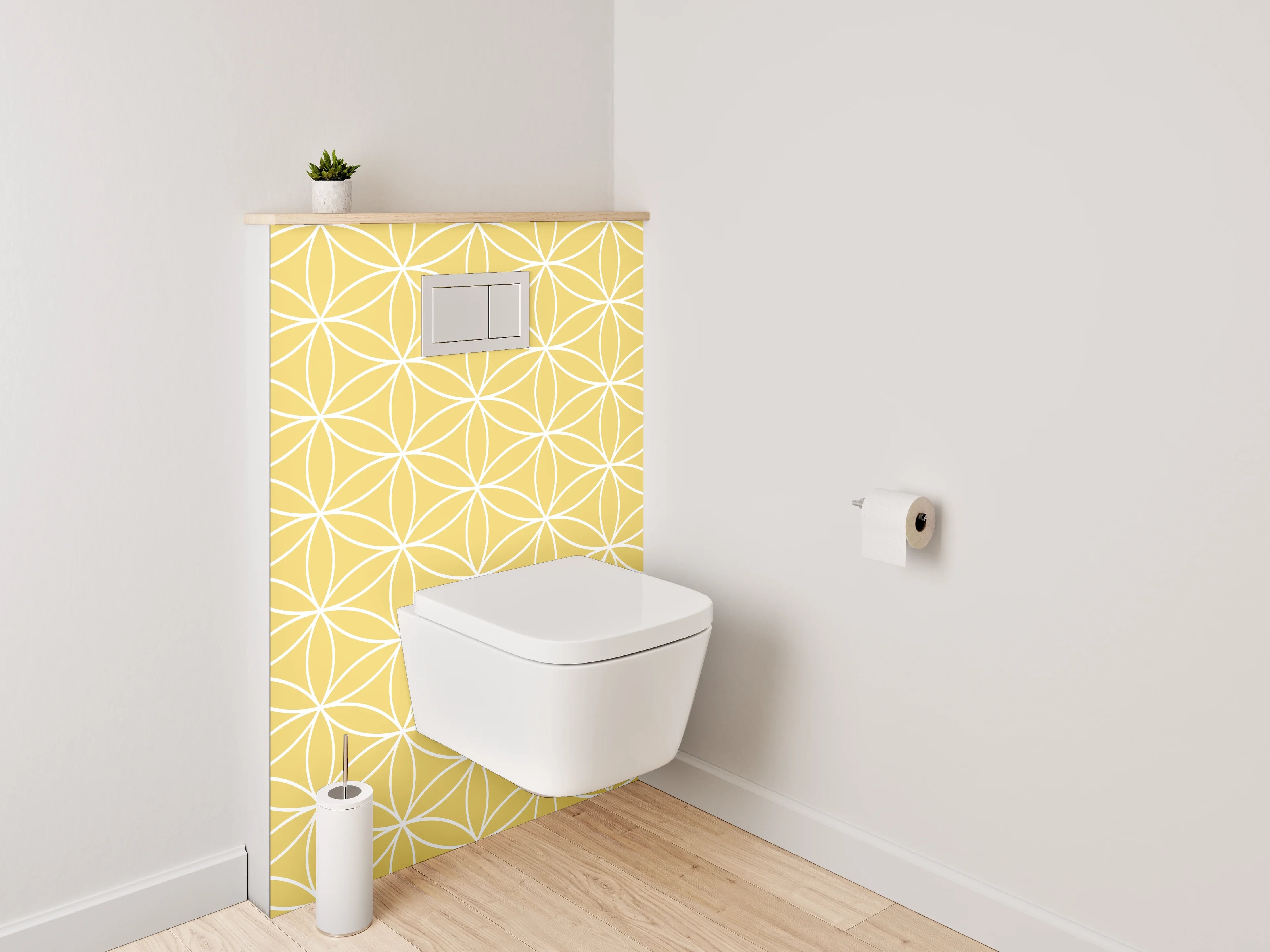 WC-Rückwand - Geometrisches Retro-Muster Gelb Weiß