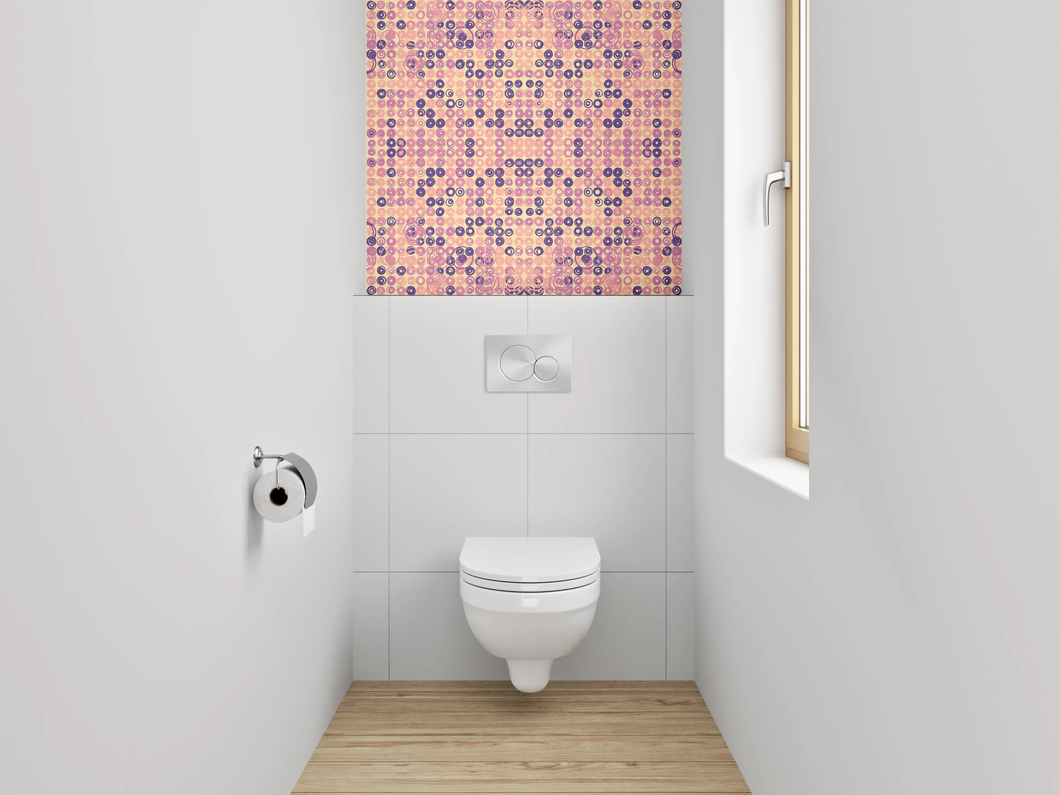 WC-Rückwand - Geometrisches Retro-Muster Pink Lila