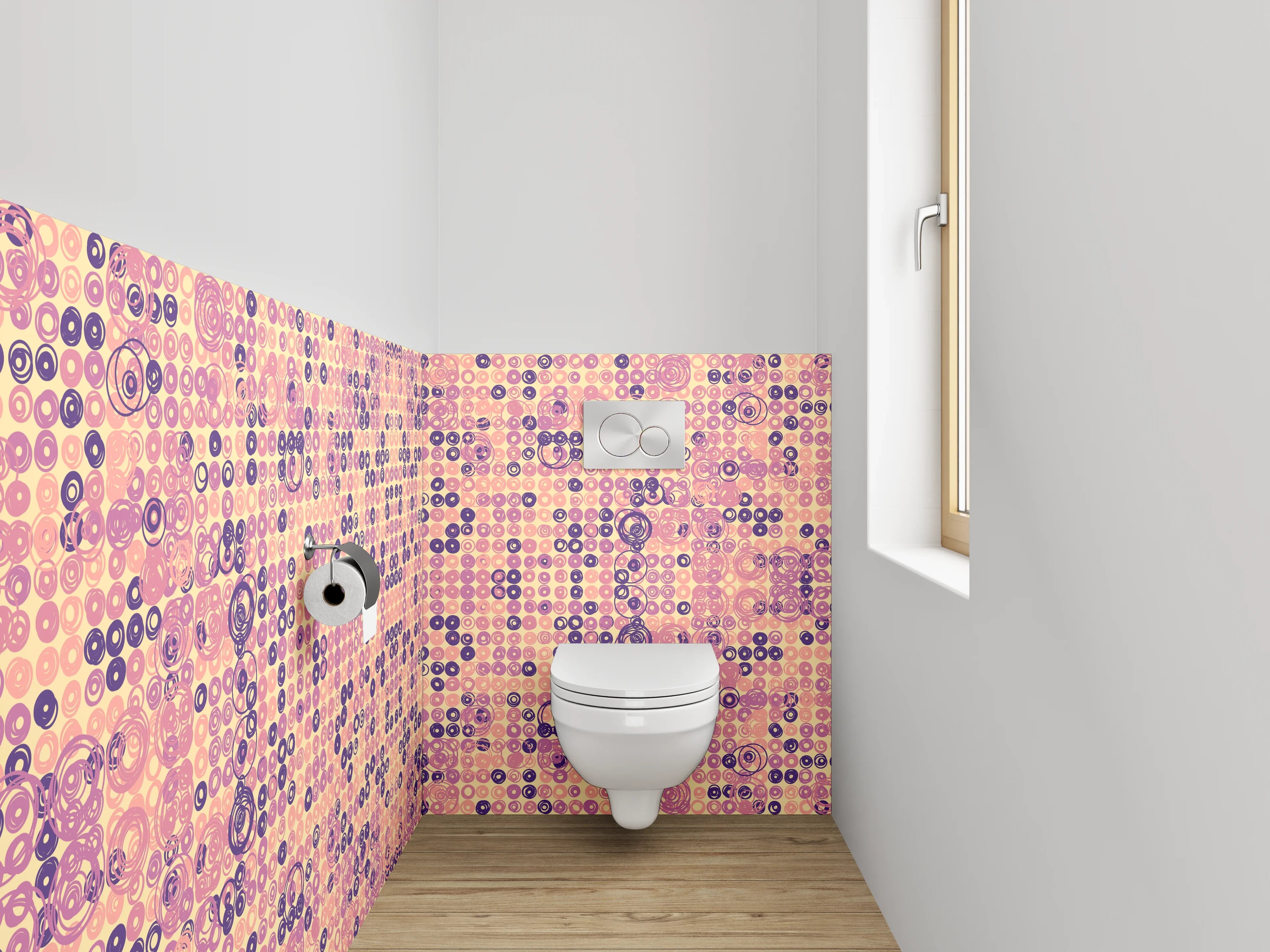 WC-Rückwand - Geometrisches Retro-Muster Pink Lila