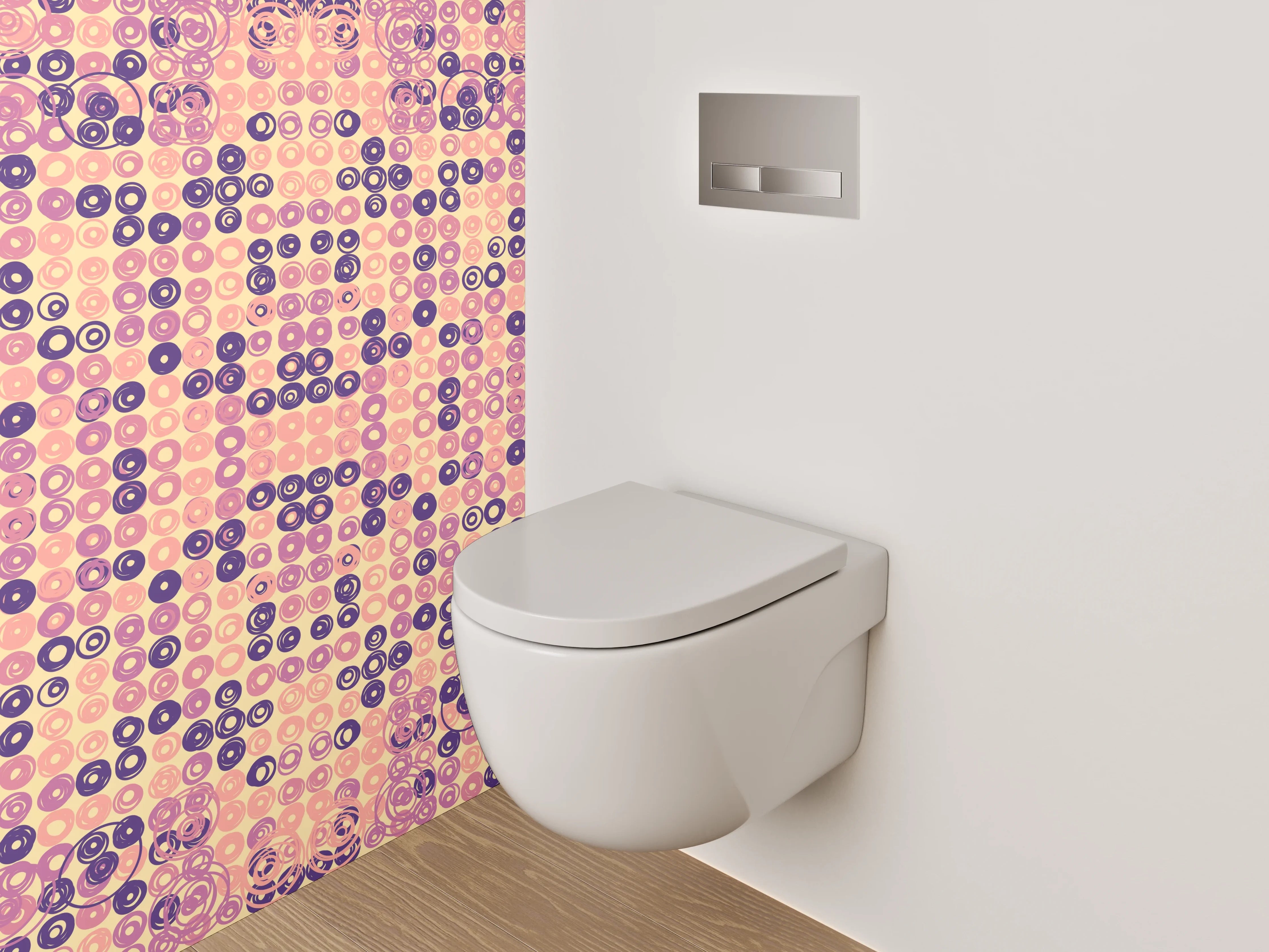 WC-Rückwand - Geometrisches Retro-Muster Pink Lila