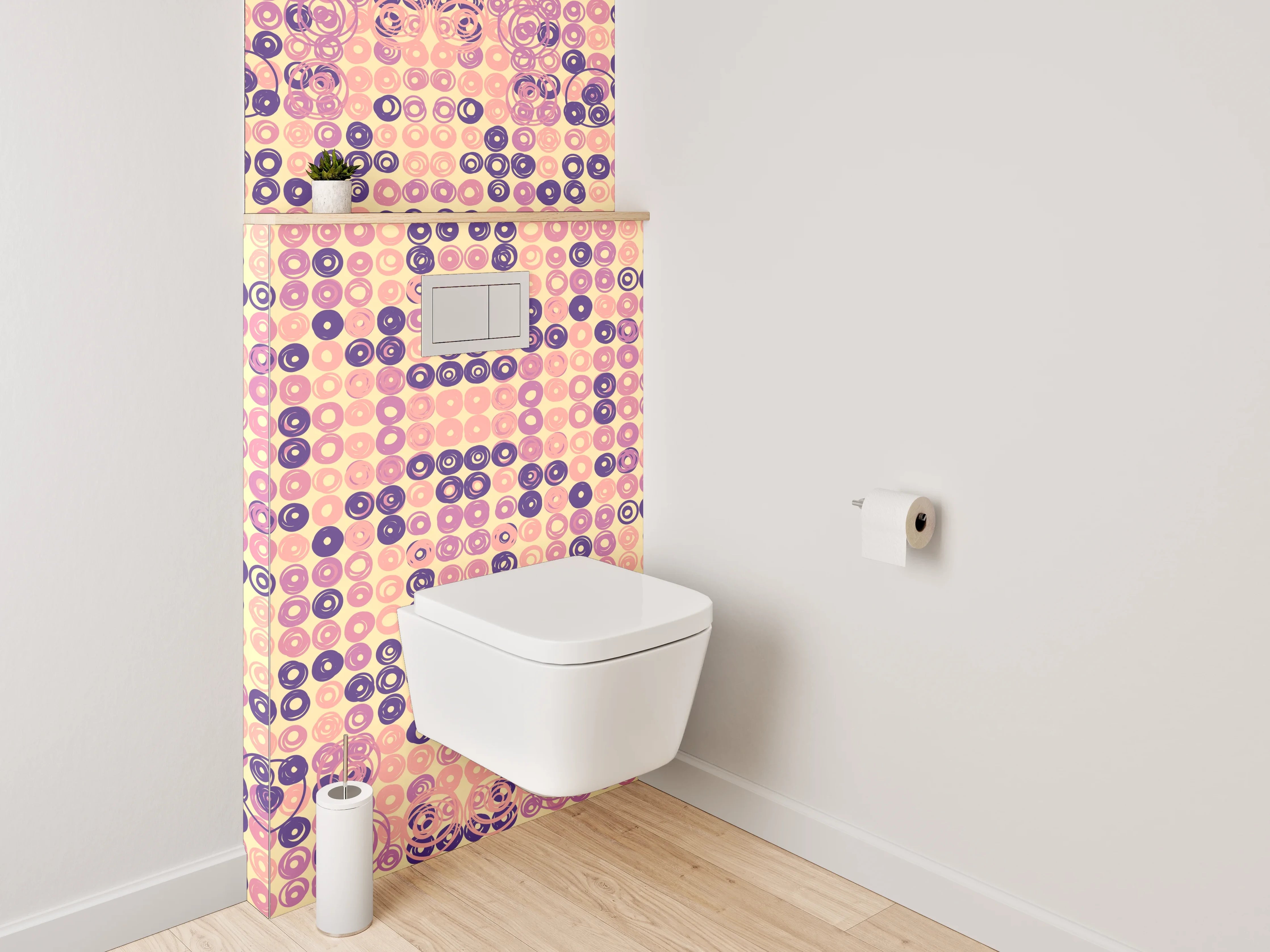 WC-Rückwand - Geometrisches Retro-Muster Pink Lila