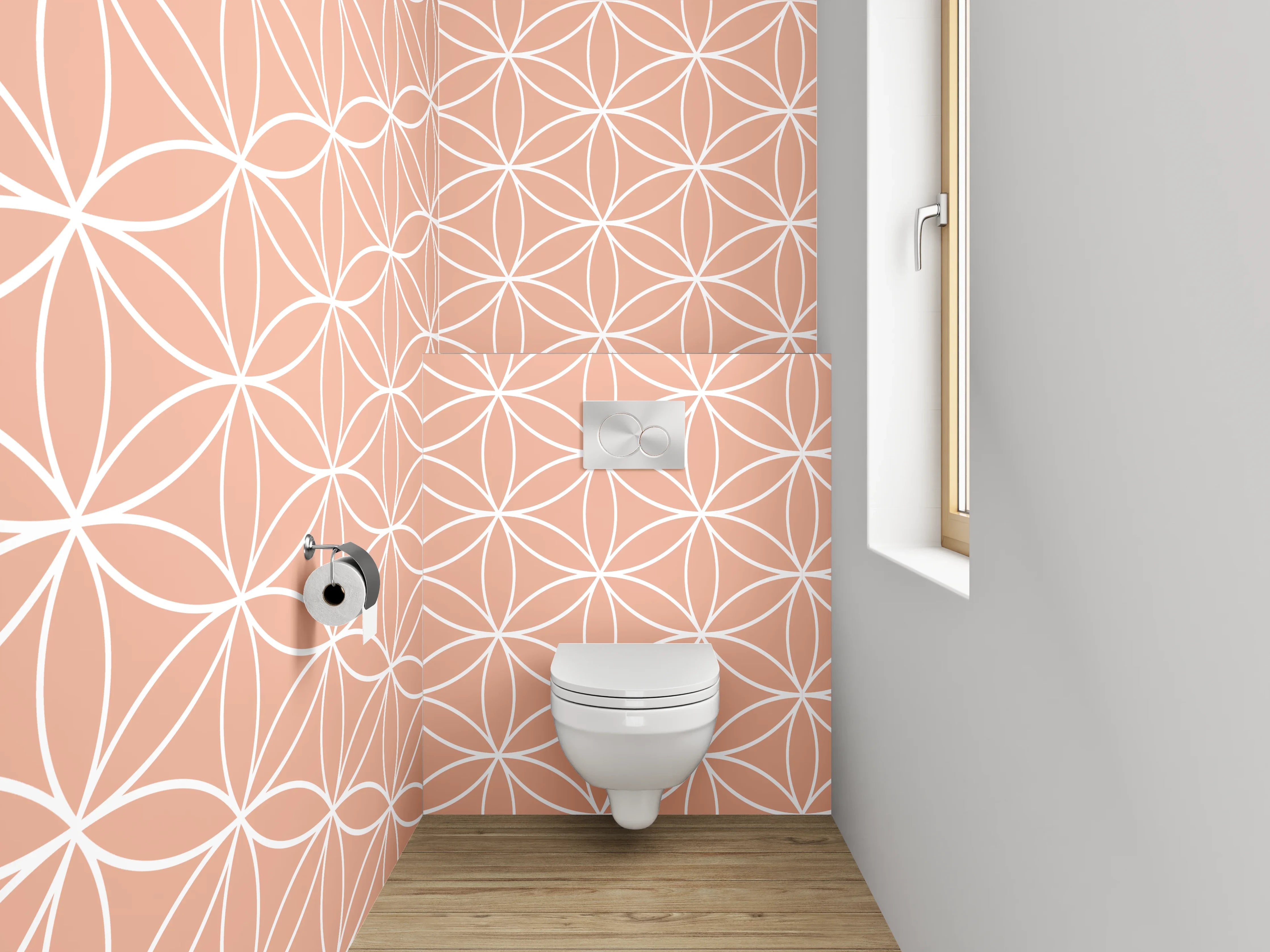 WC-Rückwand - Geometrisches Retro-Muster Rosa Weiß
