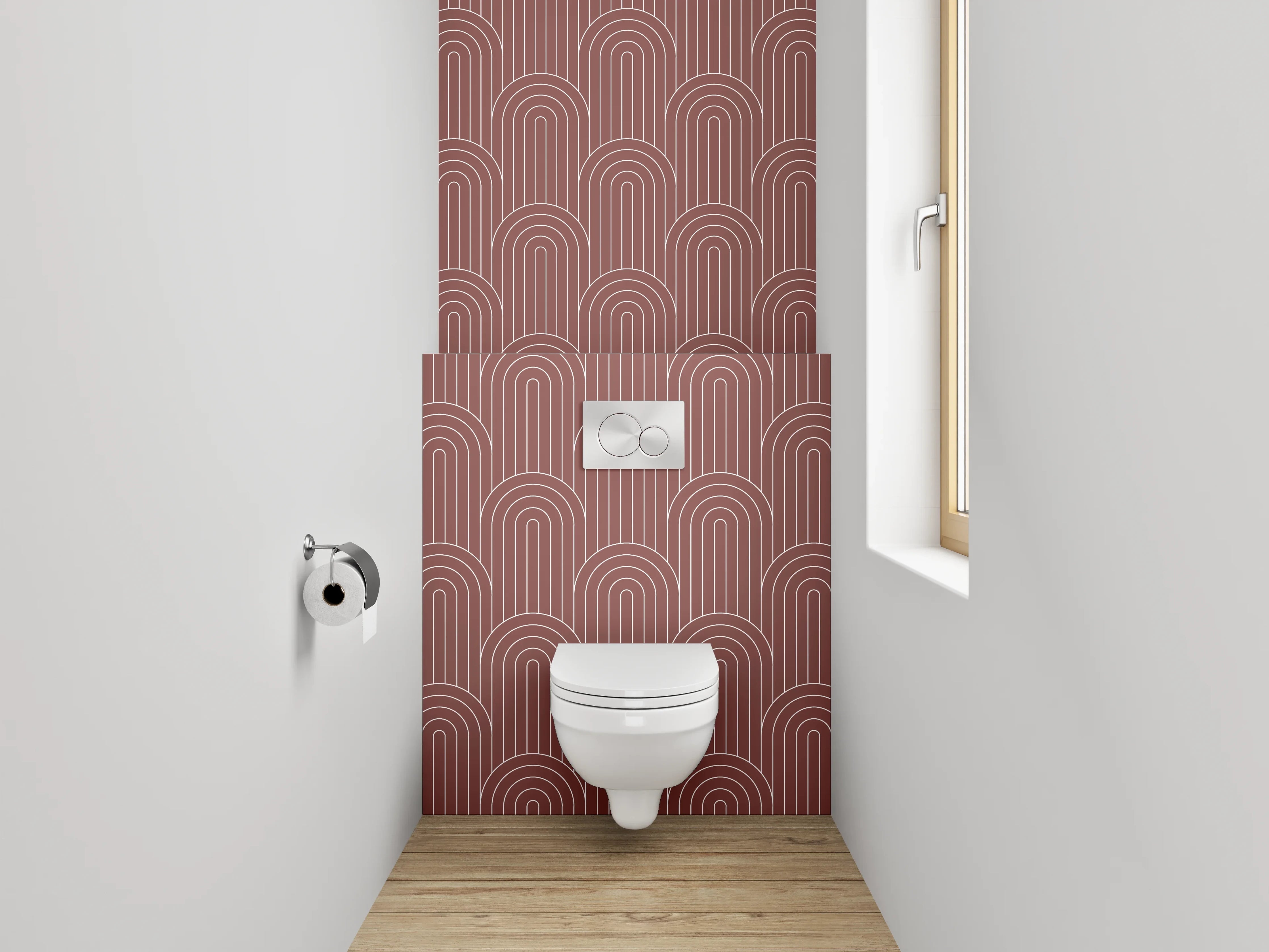 WC-Rückwand - Geometrisches Retro Muster Rot