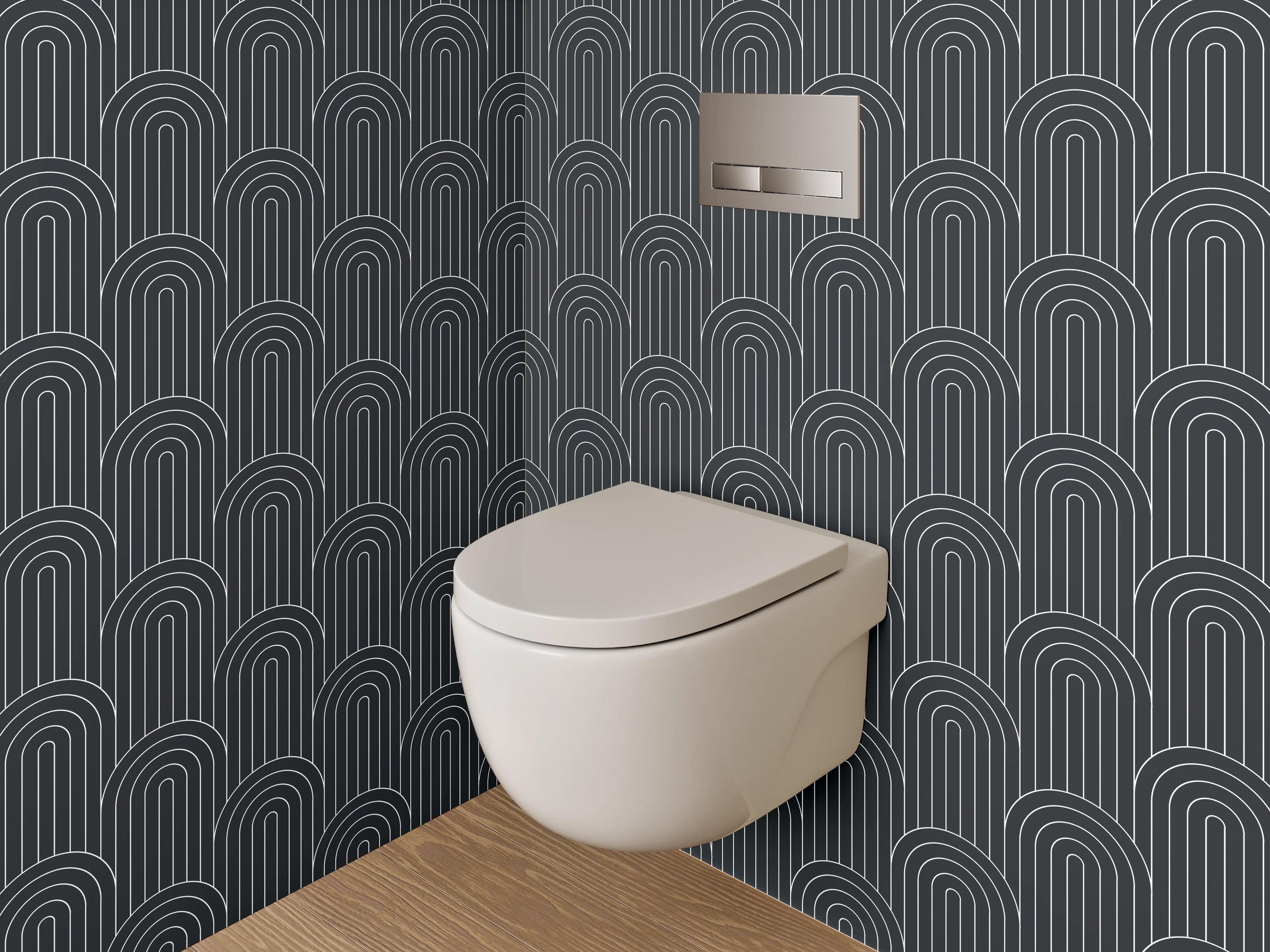 WC-Rückwand - Geometrisches Retro Muster Schwarz-Grau