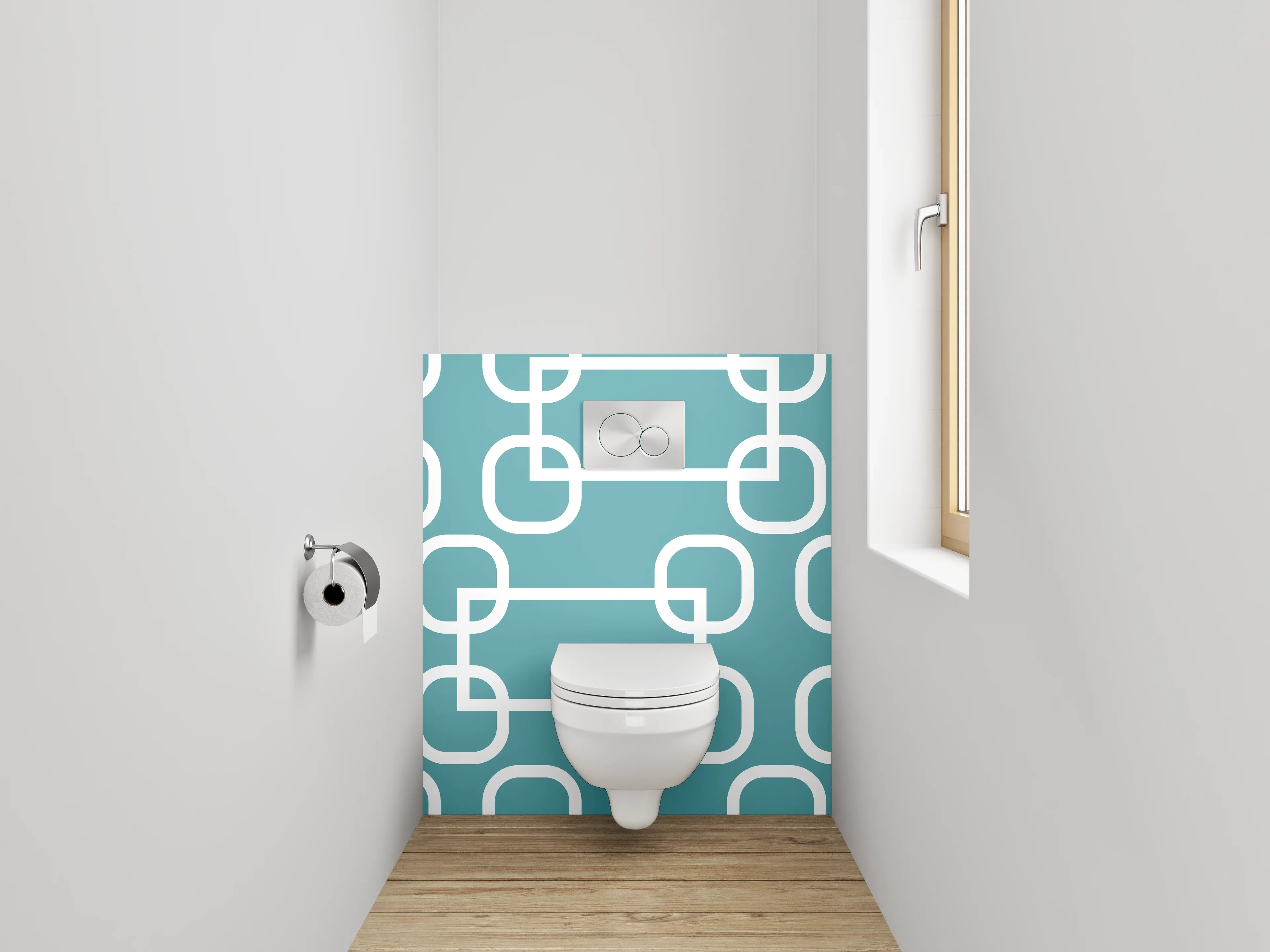 WC-Rückwand - Geometrisches Retro-Muster Türkis Weiß