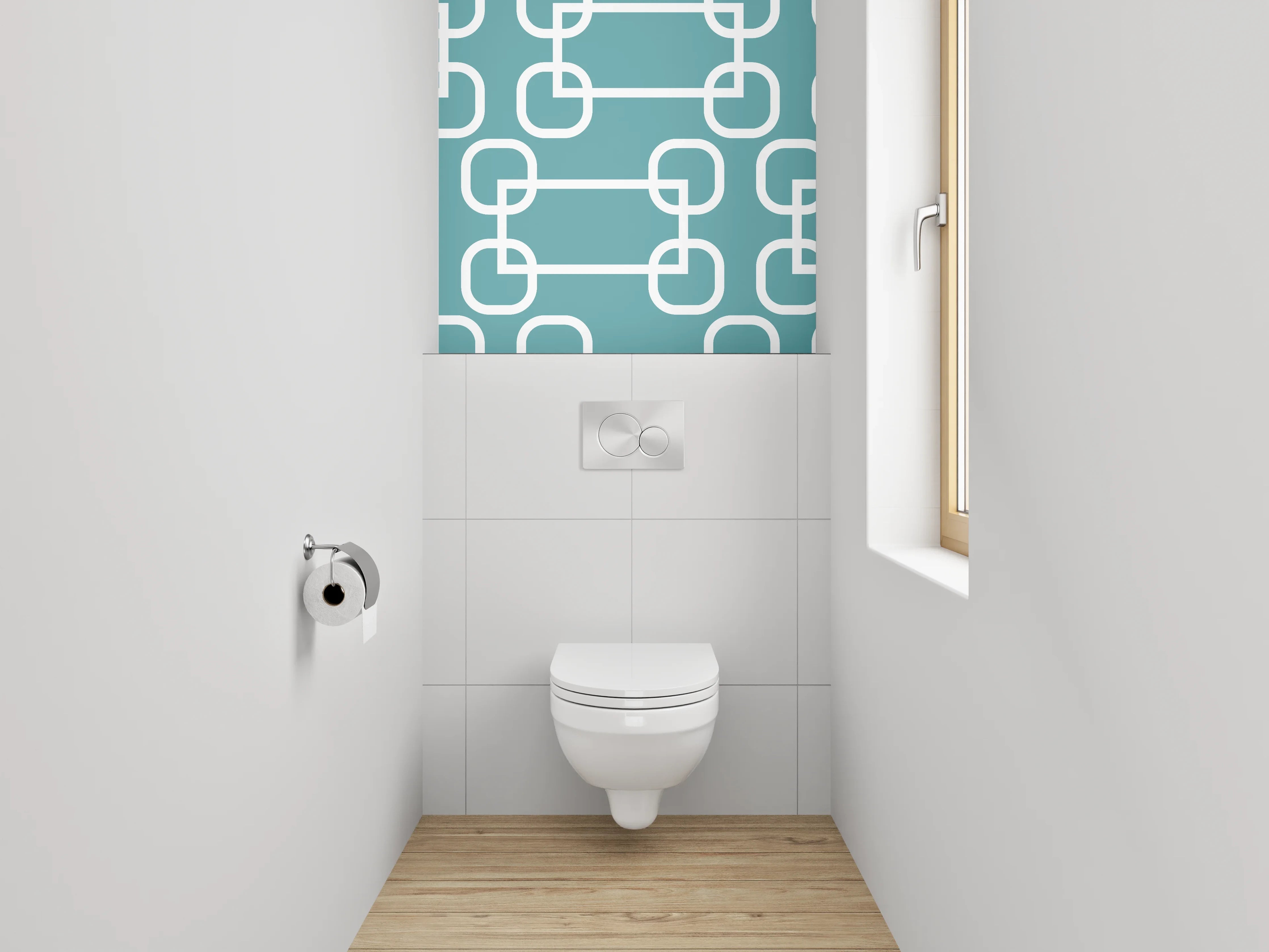 WC-Rückwand - Geometrisches Retro-Muster Türkis Weiß